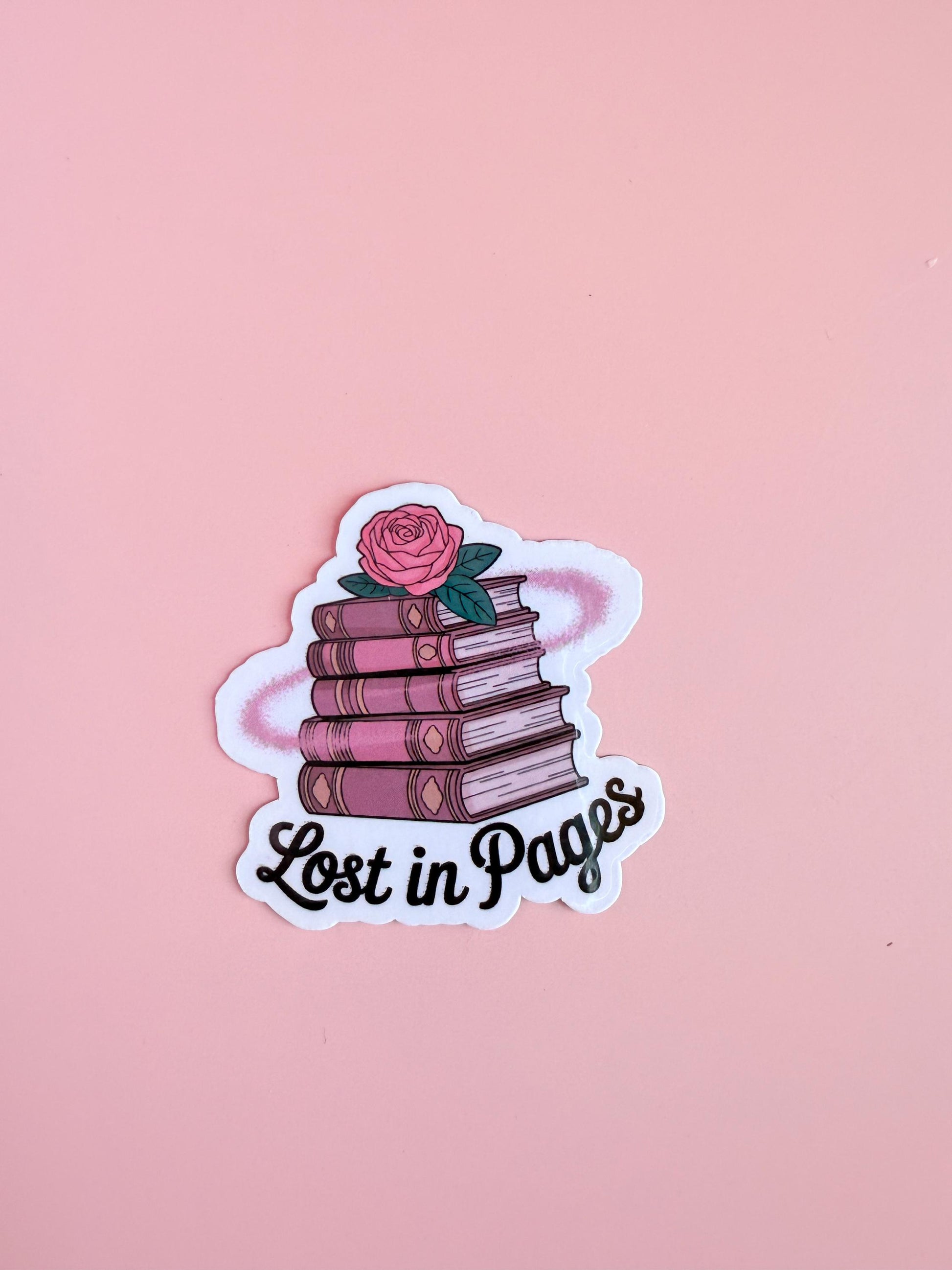 Pink Book Stack Sticker: Rose & Vintage Books - Book Club Gift __etsy:6893524026