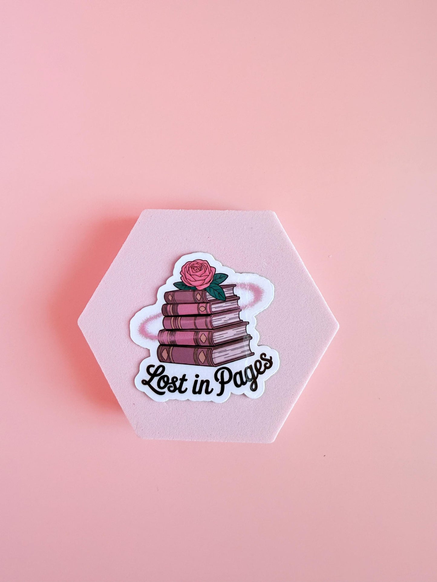 Pink Book Stack Sticker: Rose & Vintage Books - Book Club Gift __etsy:6941498997
