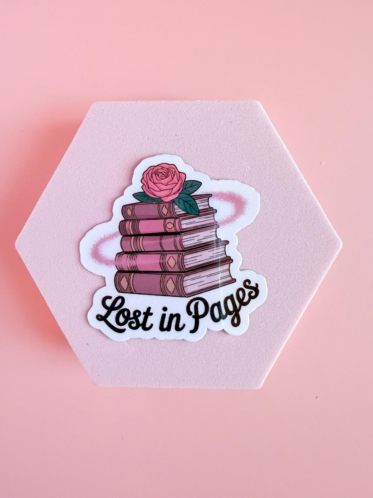 Pink Book Stack Sticker: Rose & Vintage Books - Book Club Gift __etsy:6893524054