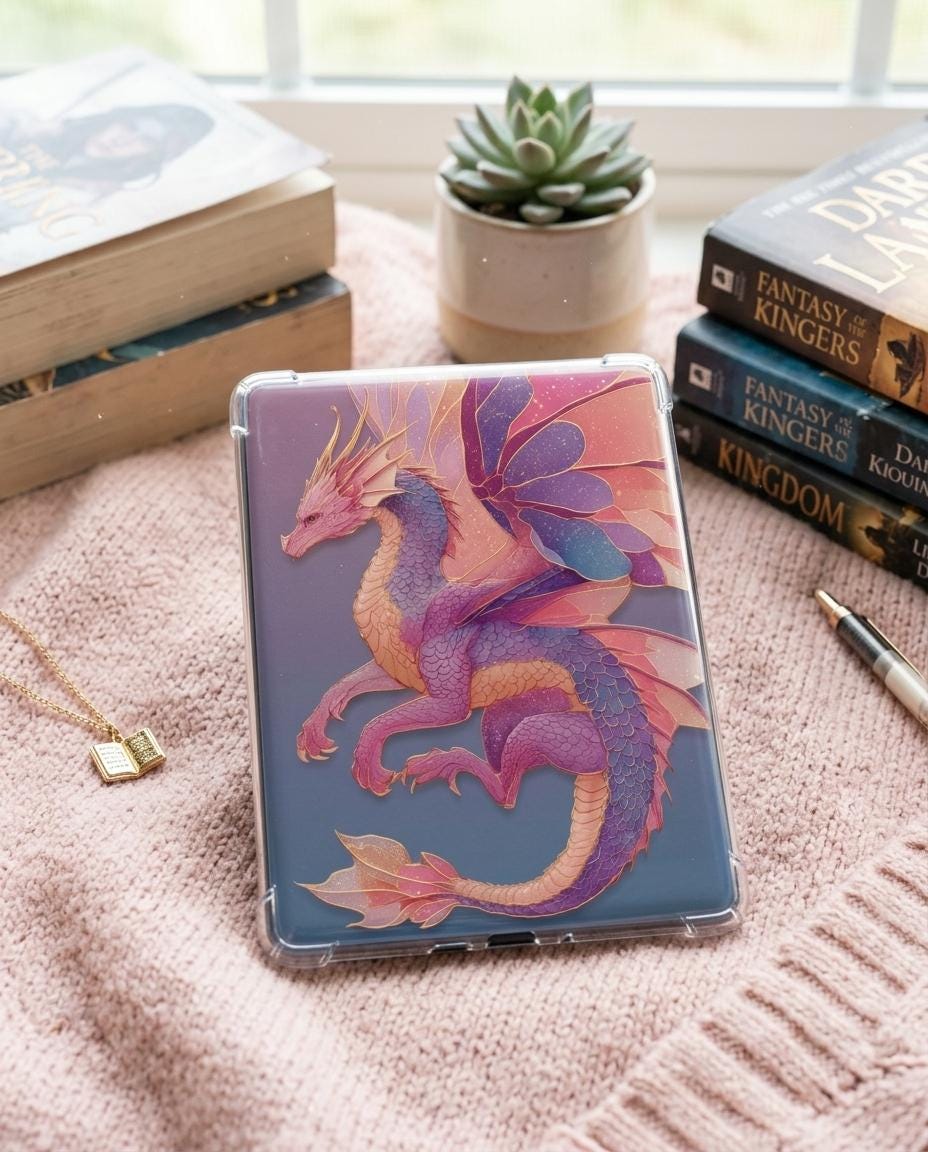 Pink Dragon Kindle Insert | Romantasy Wallpaper Pack | Dragon Romance Reader Gift | Booktok Bookish Decor __etsy:8063059837