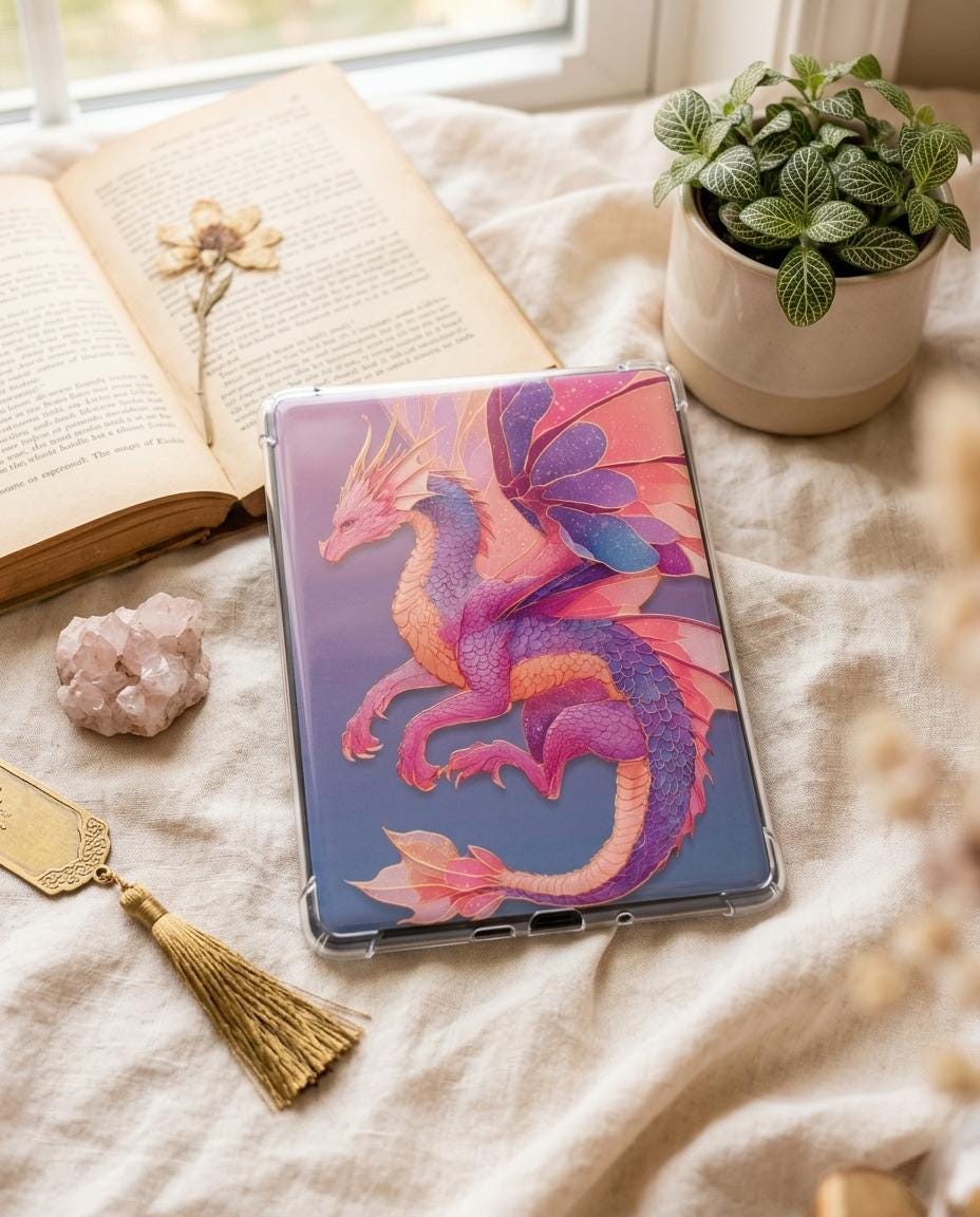 Pink Dragon Kindle Insert | Romantasy Wallpaper Pack | Dragon Romance Reader Gift | Booktok Bookish Decor __etsy:8015147854