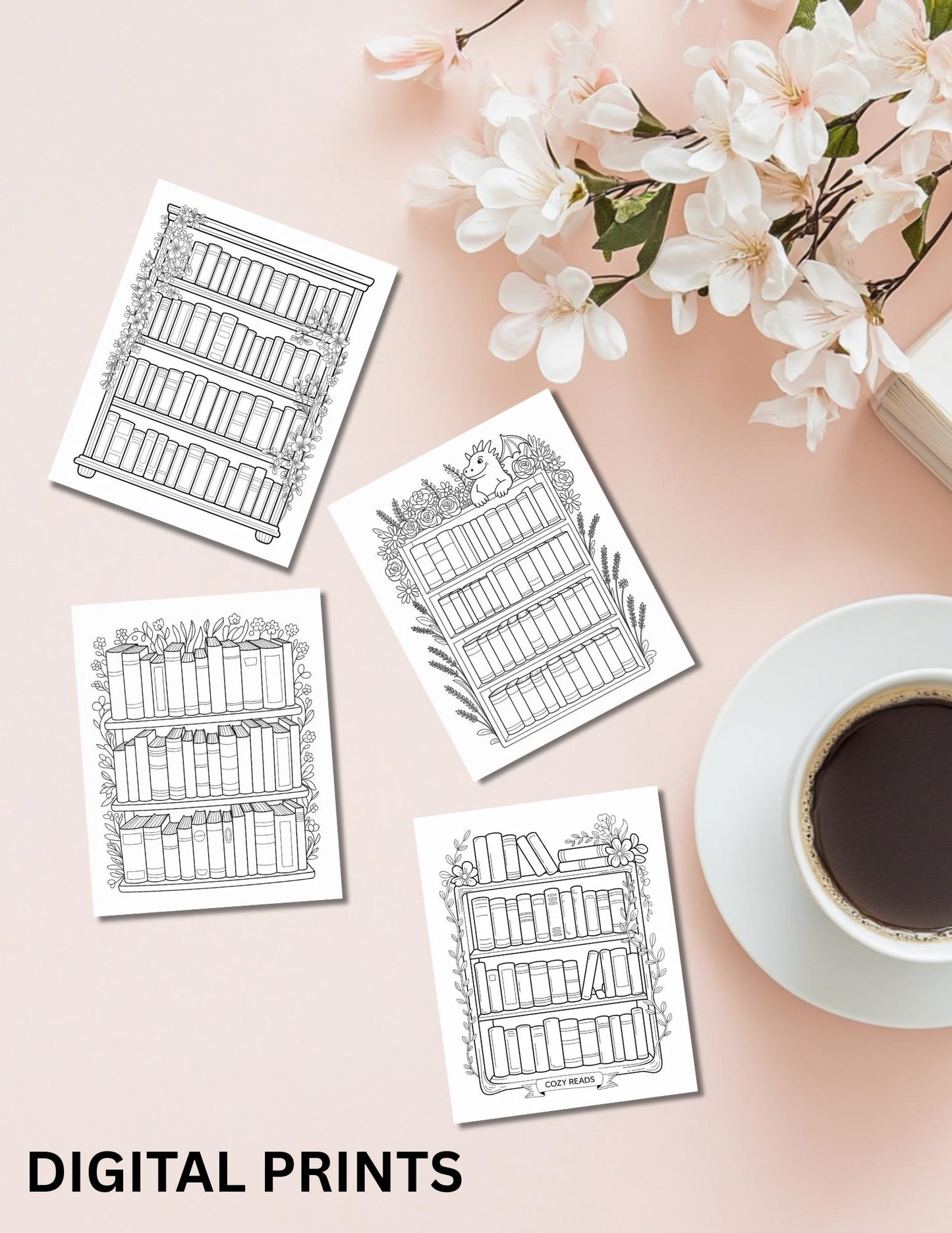 Printable Bookshelf Coloring Pages: Reading Tracker Bundle for Book Lovers - 7 Fun Journal Activities __etsy:6842561044