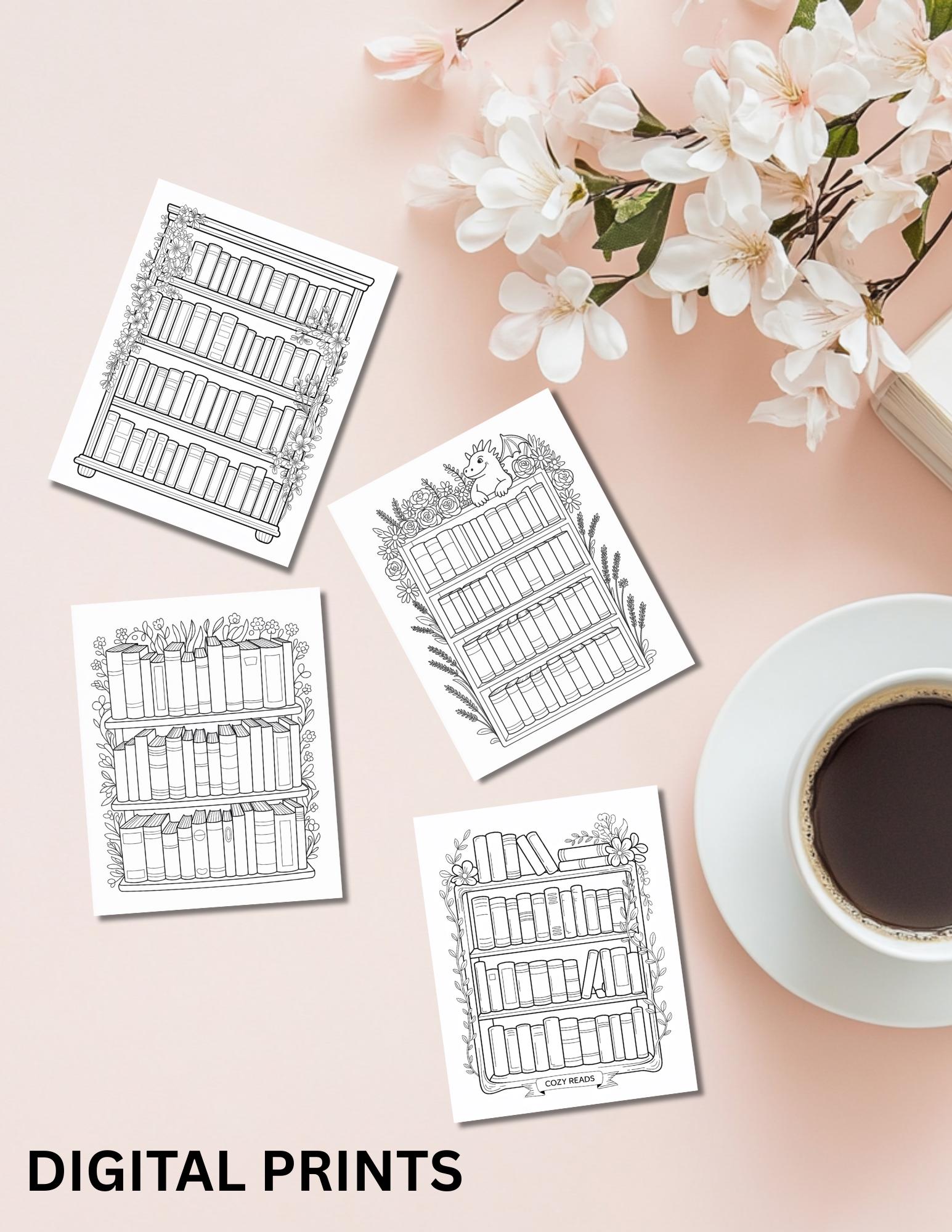 Printable Bookshelf Coloring Pages: Reading Tracker Bundle for Book Lovers - 7 Fun Journal Activities __etsy:6842561044