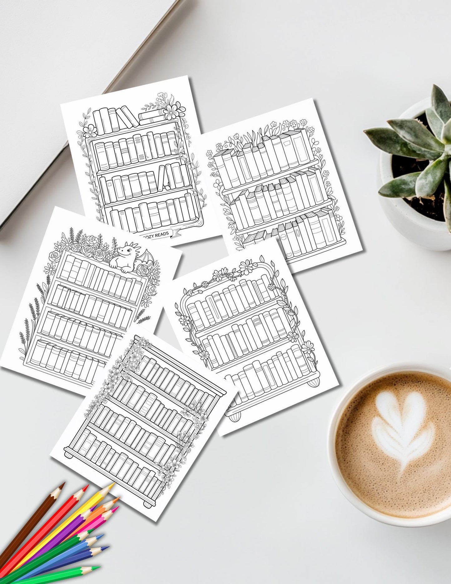Printable Bookshelf Coloring Pages: Reading Tracker Bundle for Book Lovers - 7 Fun Journal Activities __etsy:6890534747