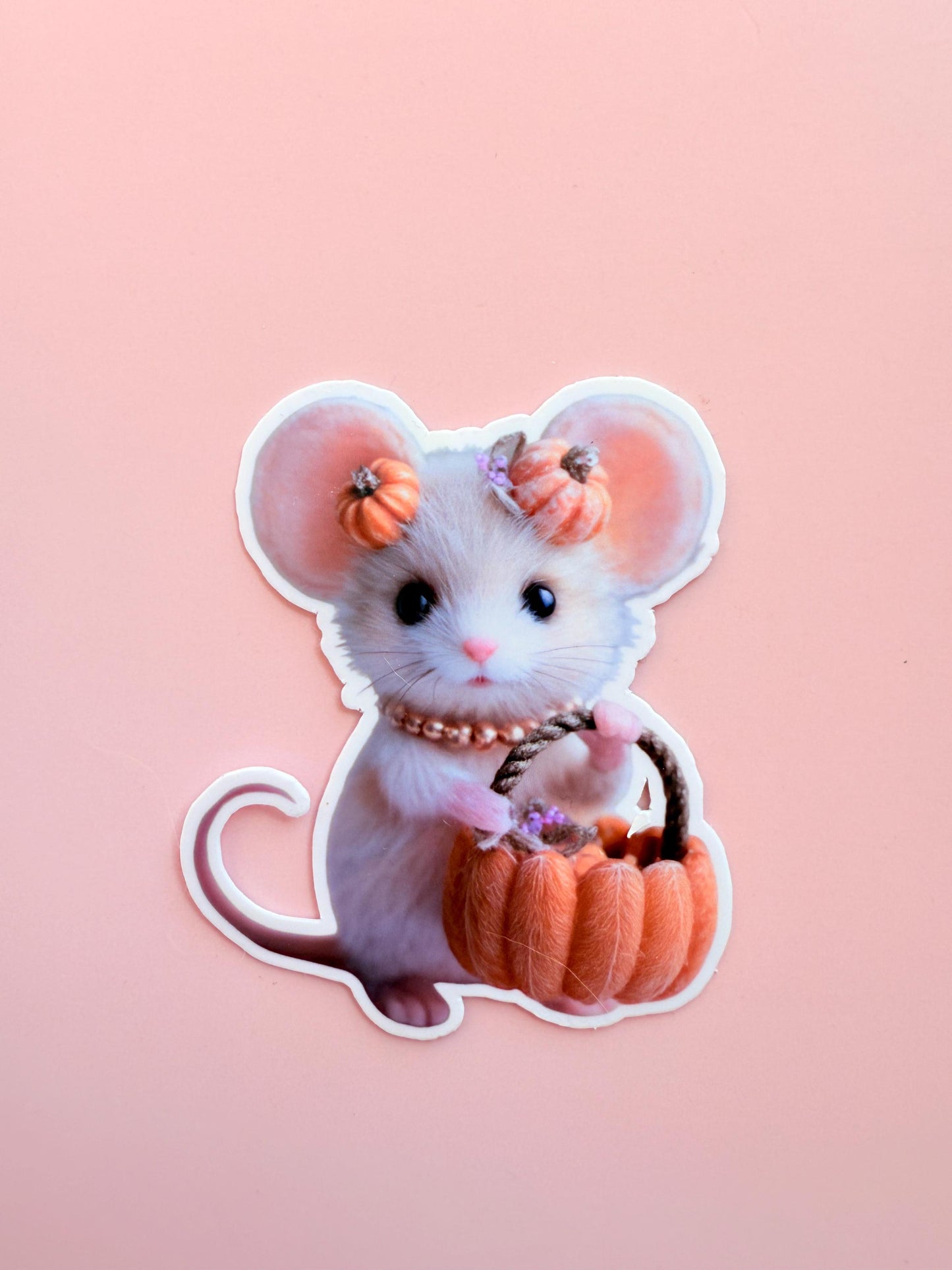Pumpkin Basket Mouse Vinyl Sticker – Waterproof Kawaii Halloween Decal __etsy:7161762008