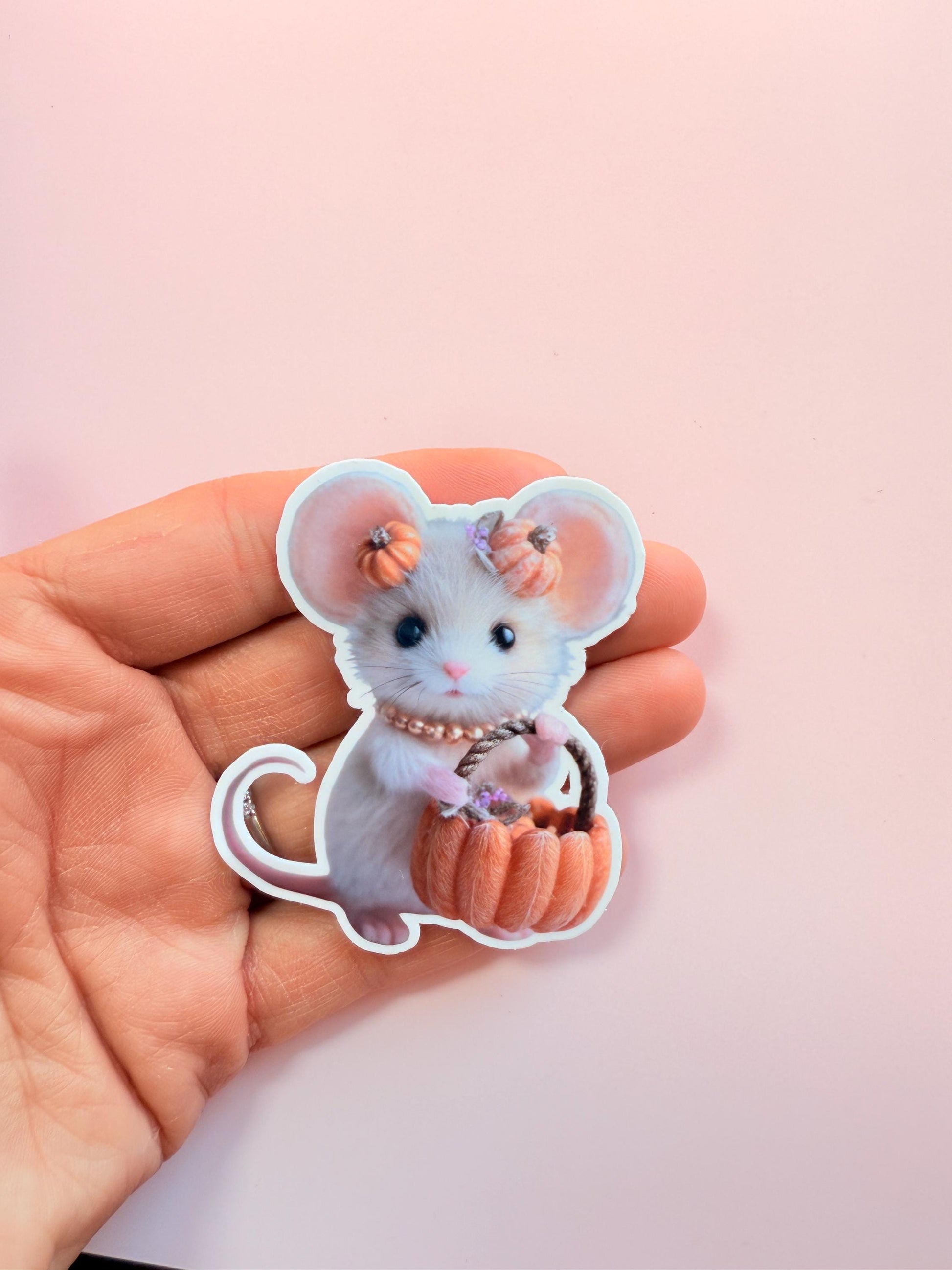 Pumpkin Basket Mouse Vinyl Sticker – Waterproof Kawaii Halloween Decal __etsy:7209751891