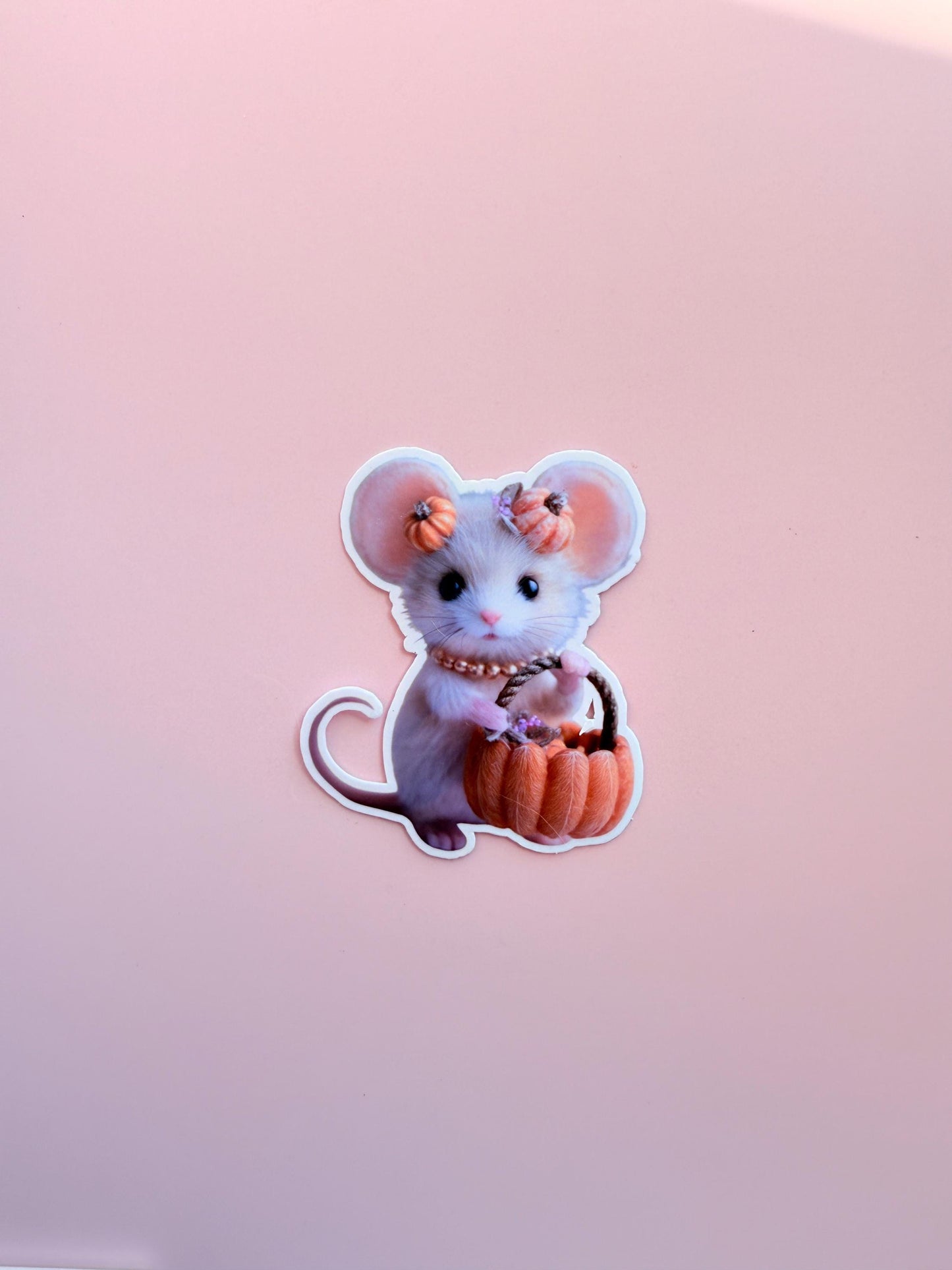 Pumpkin Basket Mouse Vinyl Sticker – Waterproof Kawaii Halloween Decal __etsy:7209751865
