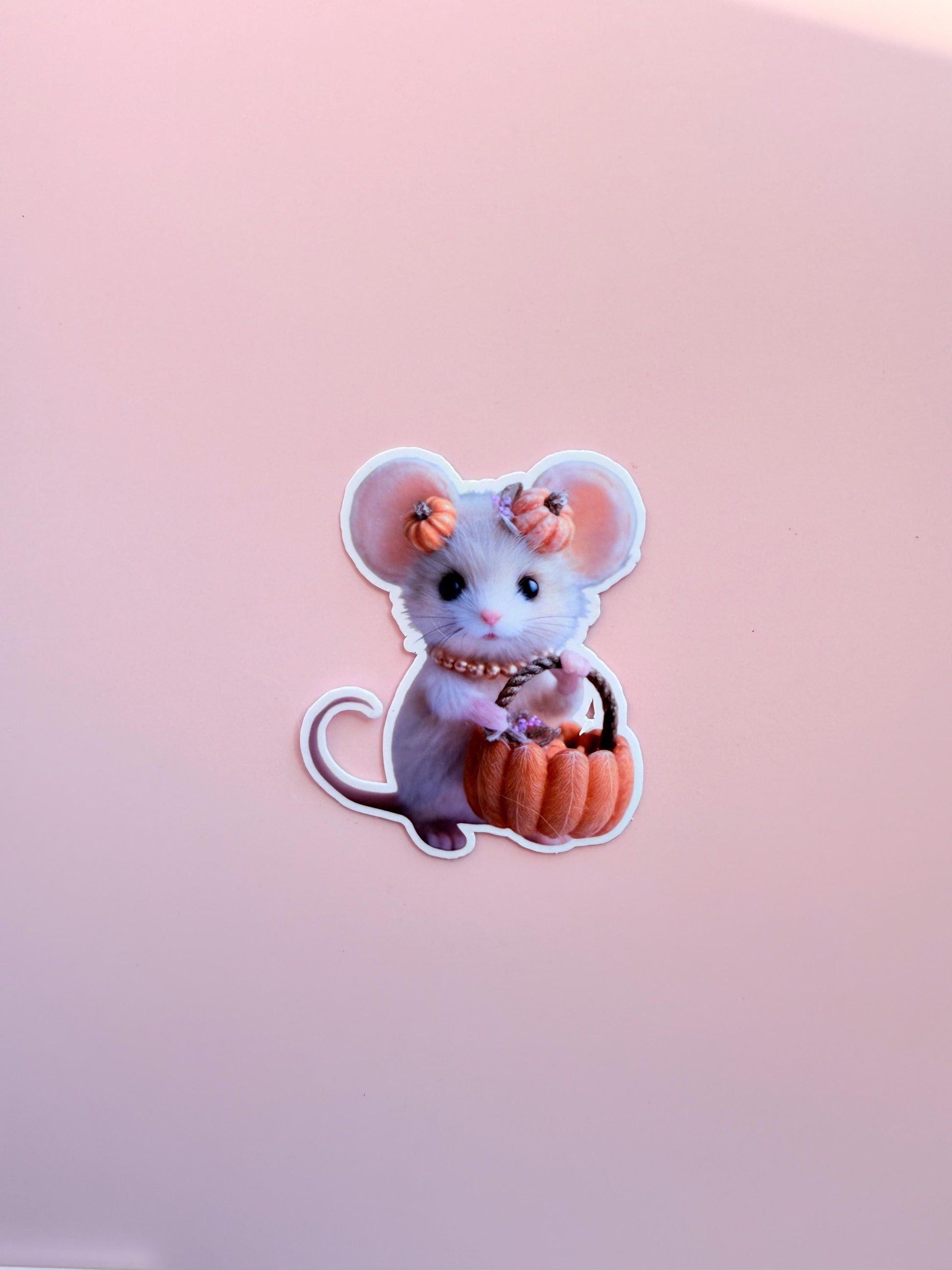 Pumpkin Basket Mouse Vinyl Sticker – Waterproof Kawaii Halloween Decal __etsy:7209751865