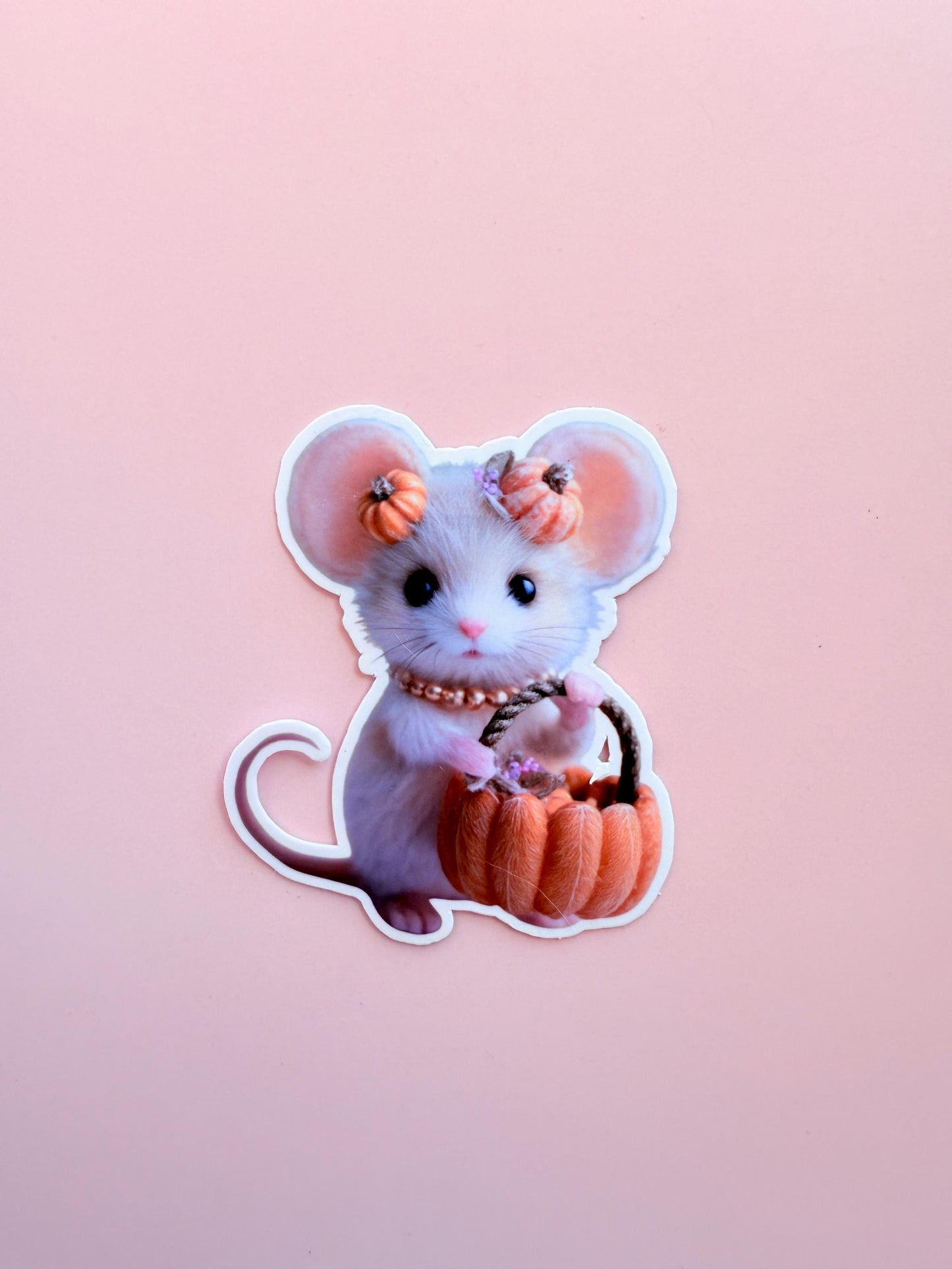 Pumpkin Basket Mouse Vinyl Sticker – Waterproof Kawaii Halloween Decal __etsy:7209751893