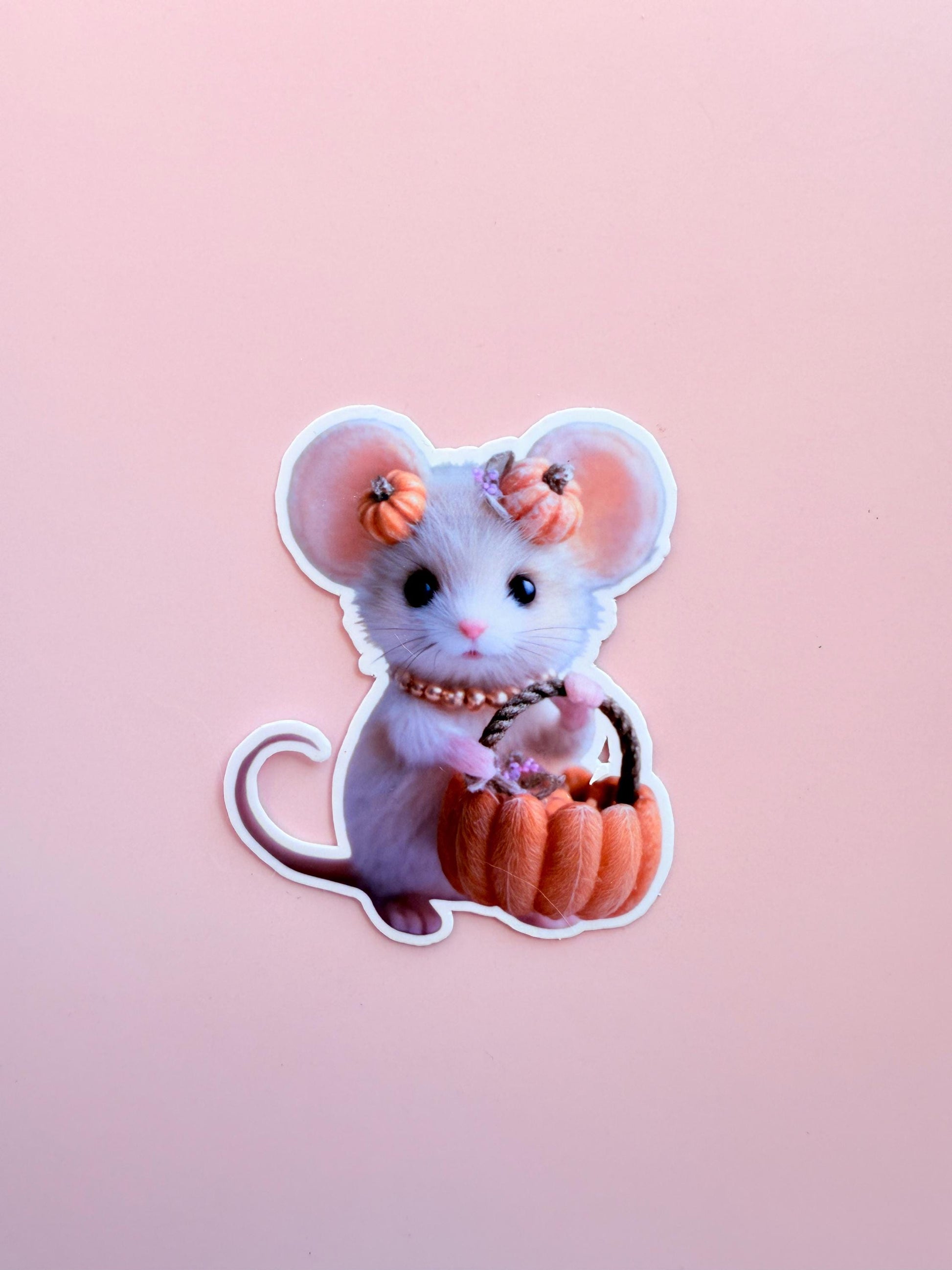 Pumpkin Basket Mouse Vinyl Sticker – Waterproof Kawaii Halloween Decal __etsy:7209751893
