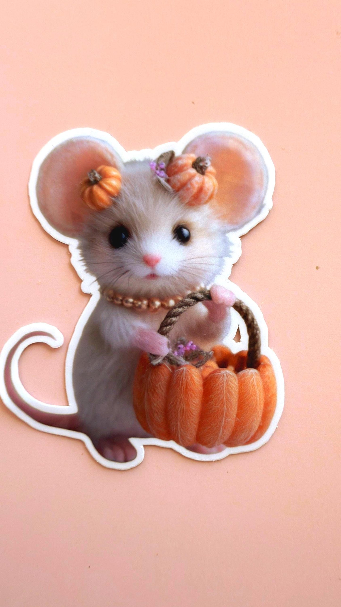 Pumpkin Basket Mouse Vinyl Sticker – Waterproof Kawaii Halloween Decal __etsy:7209756113