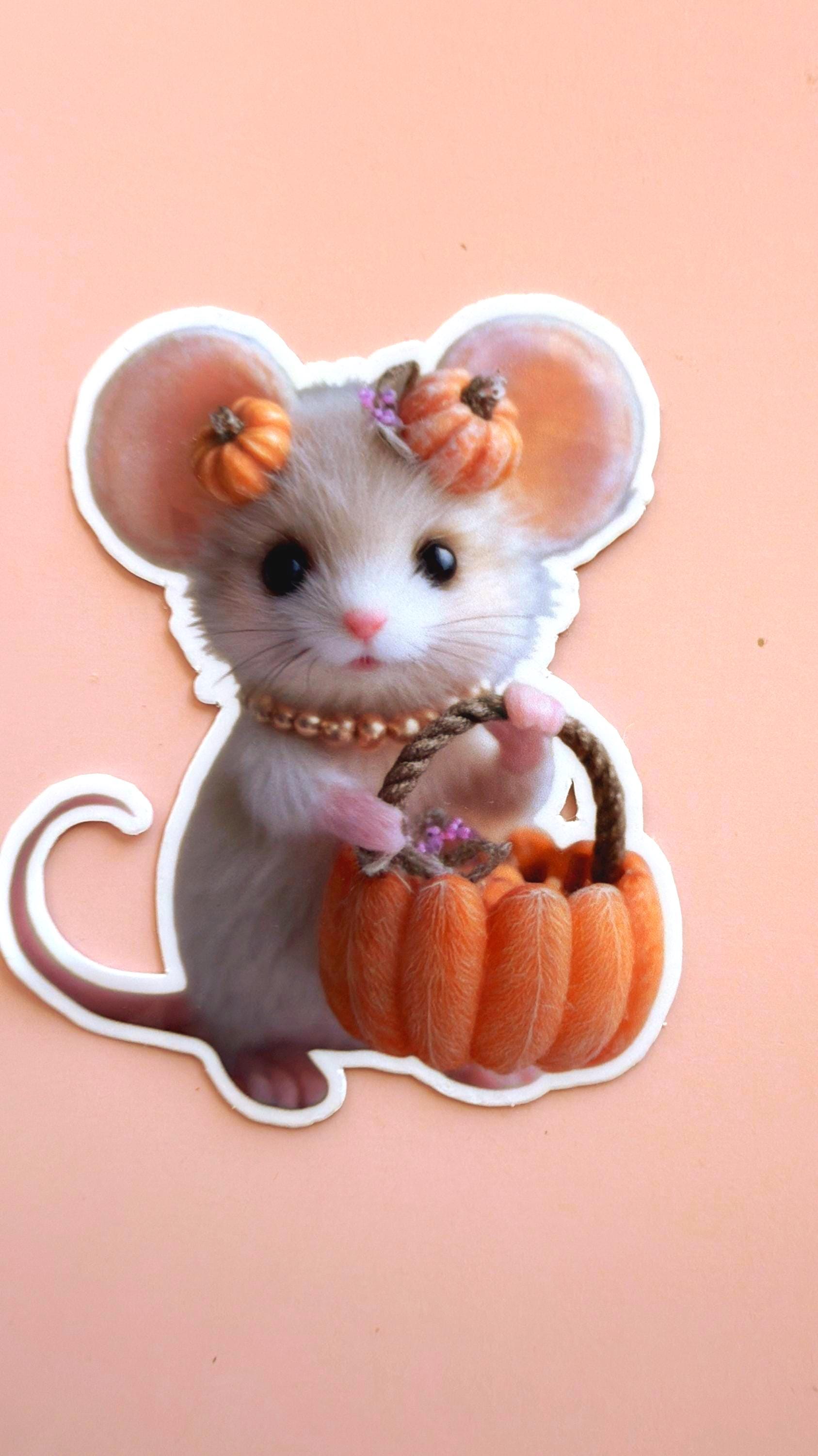 Pumpkin Basket Mouse Vinyl Sticker – Waterproof Kawaii Halloween Decal __etsy:7209756113