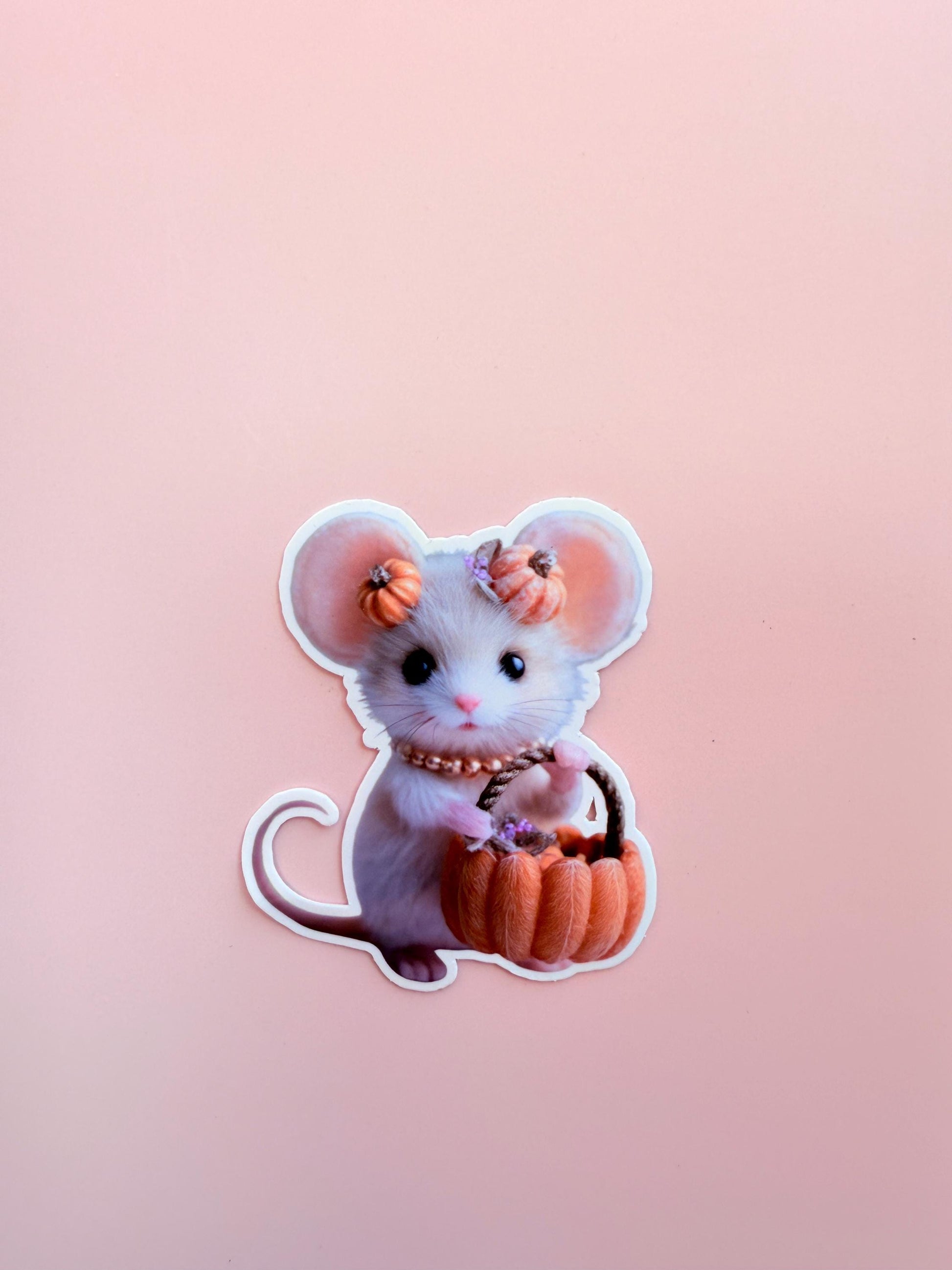 Pumpkin Basket Mouse Vinyl Sticker – Waterproof Kawaii Halloween Decal __etsy:7161761928