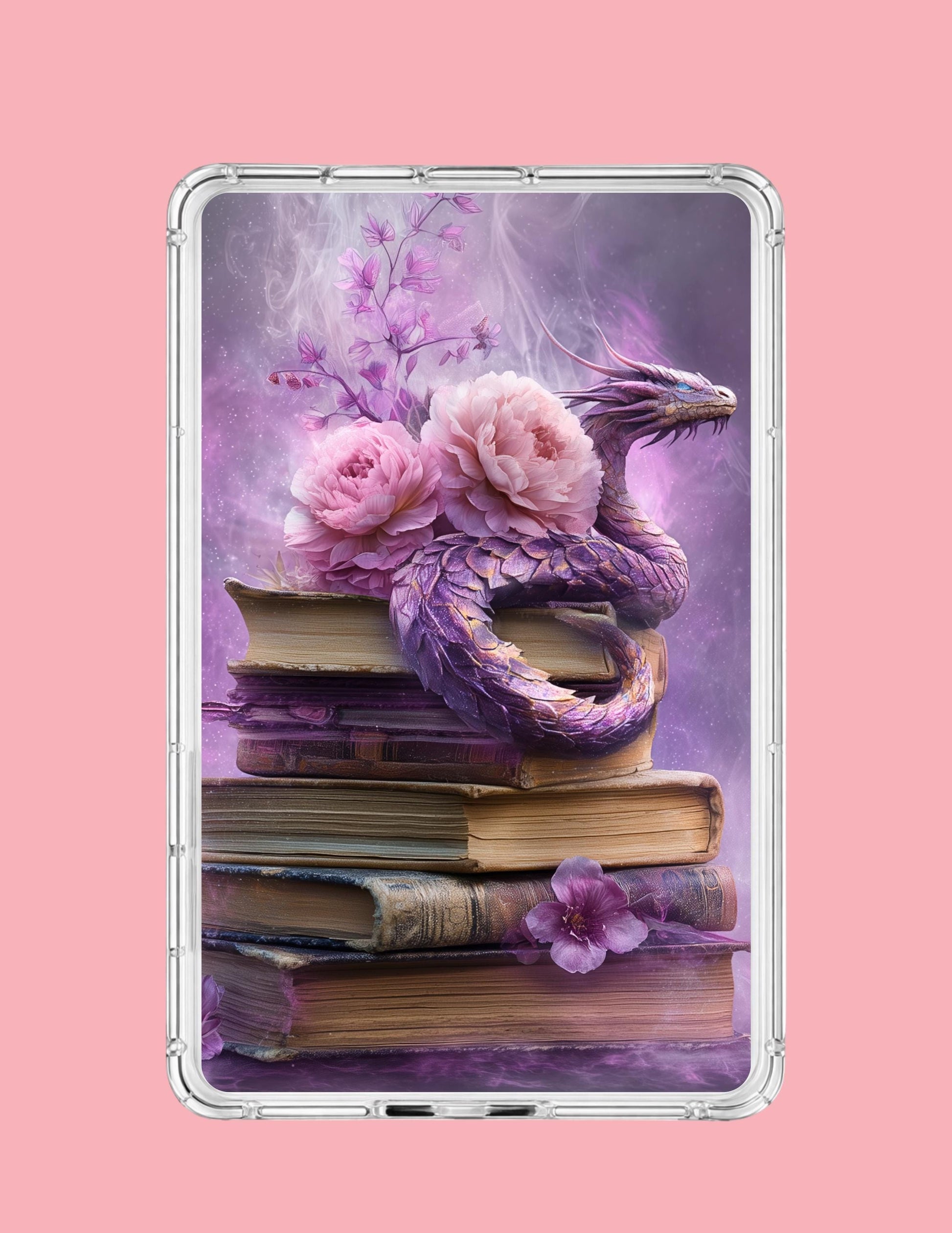 Purple Dragon on Books Kindle Insert | Romantasy Bookish Wallpaper Multi-Size Pack __etsy:8013560560