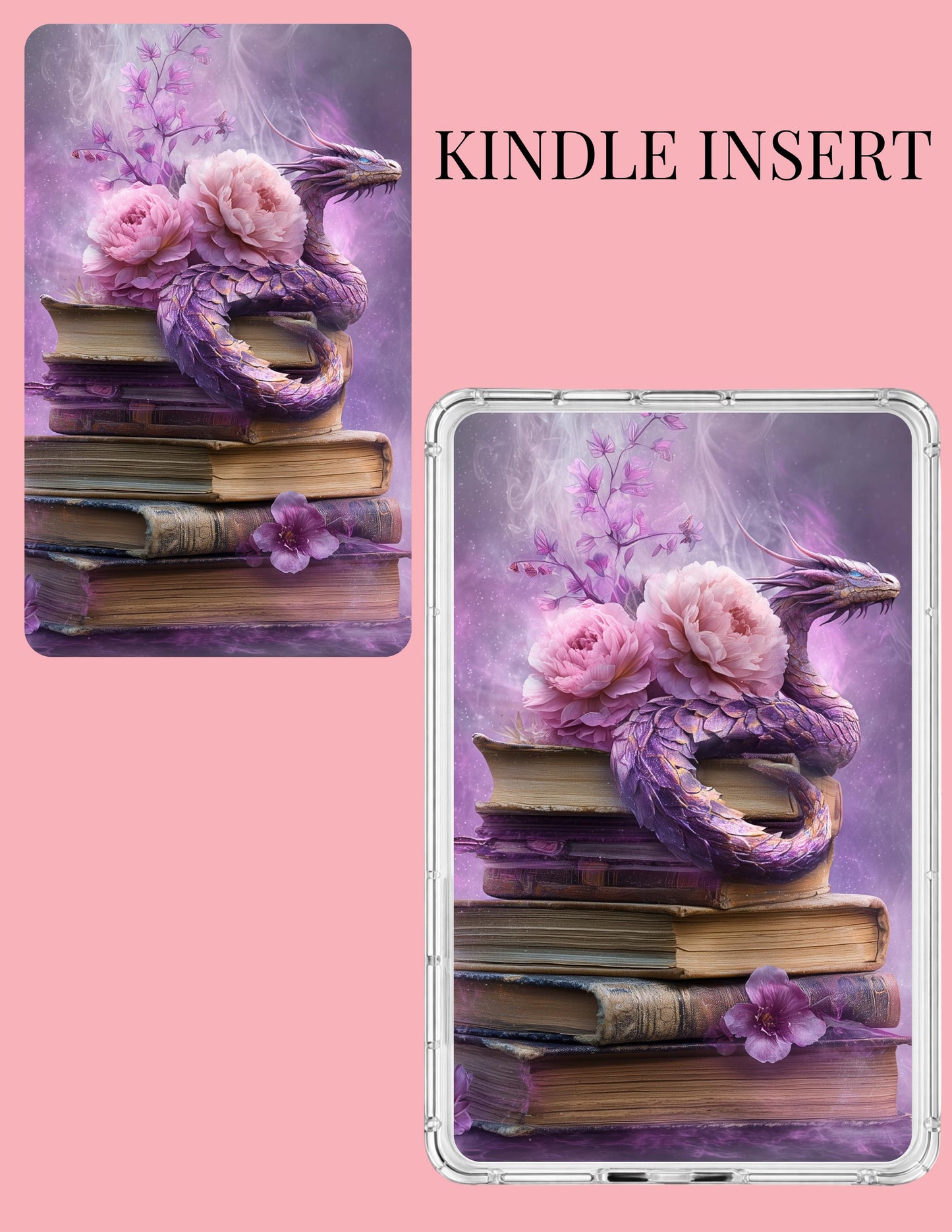 Purple Dragon on Books Kindle Insert | Romantasy Bookish Wallpaper Multi-Size Pack __etsy:8061470393