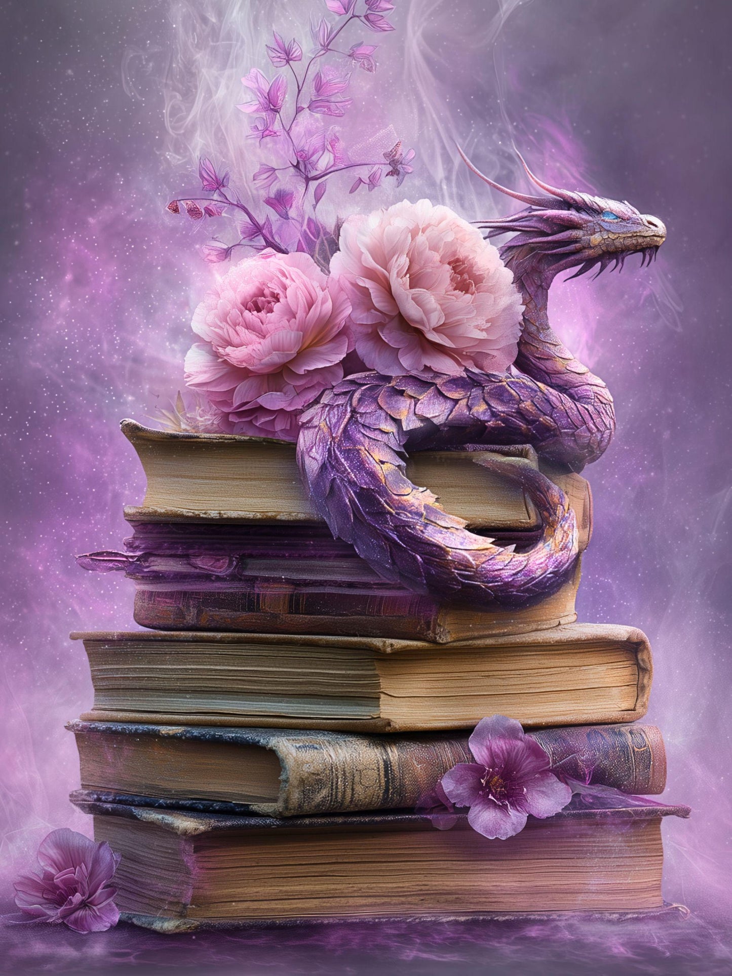 Purple Dragon on Books Kindle Insert | Romantasy Bookish Wallpaper Multi-Size Pack __etsy:8061454151