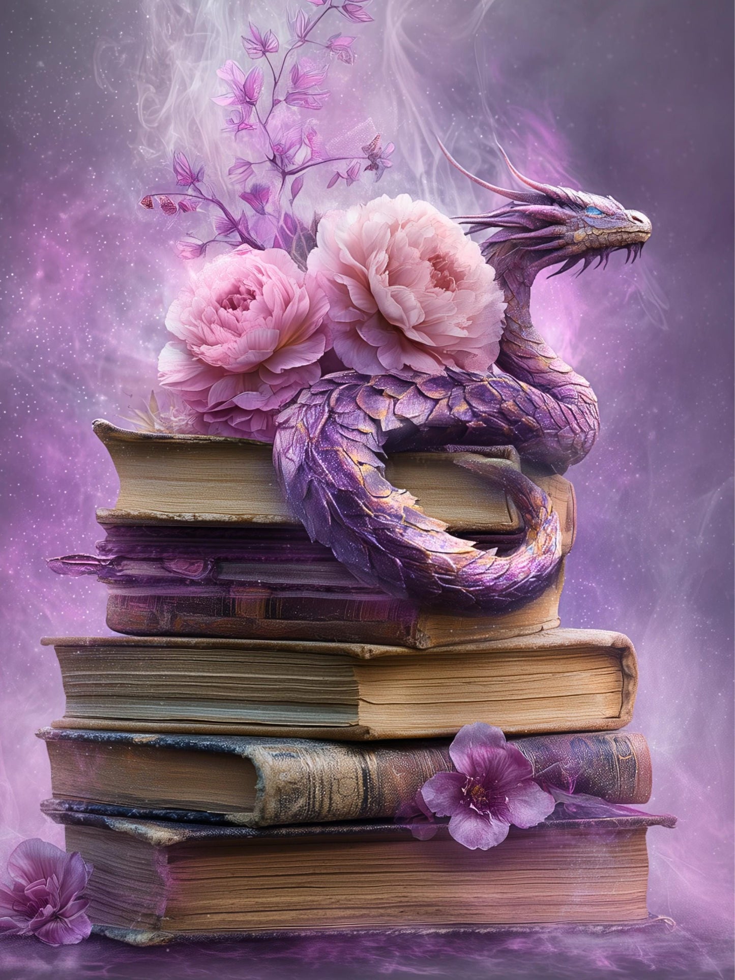Purple Dragon on Books Kindle Insert | Romantasy Bookish Wallpaper Multi-Size Pack __etsy:8061454159