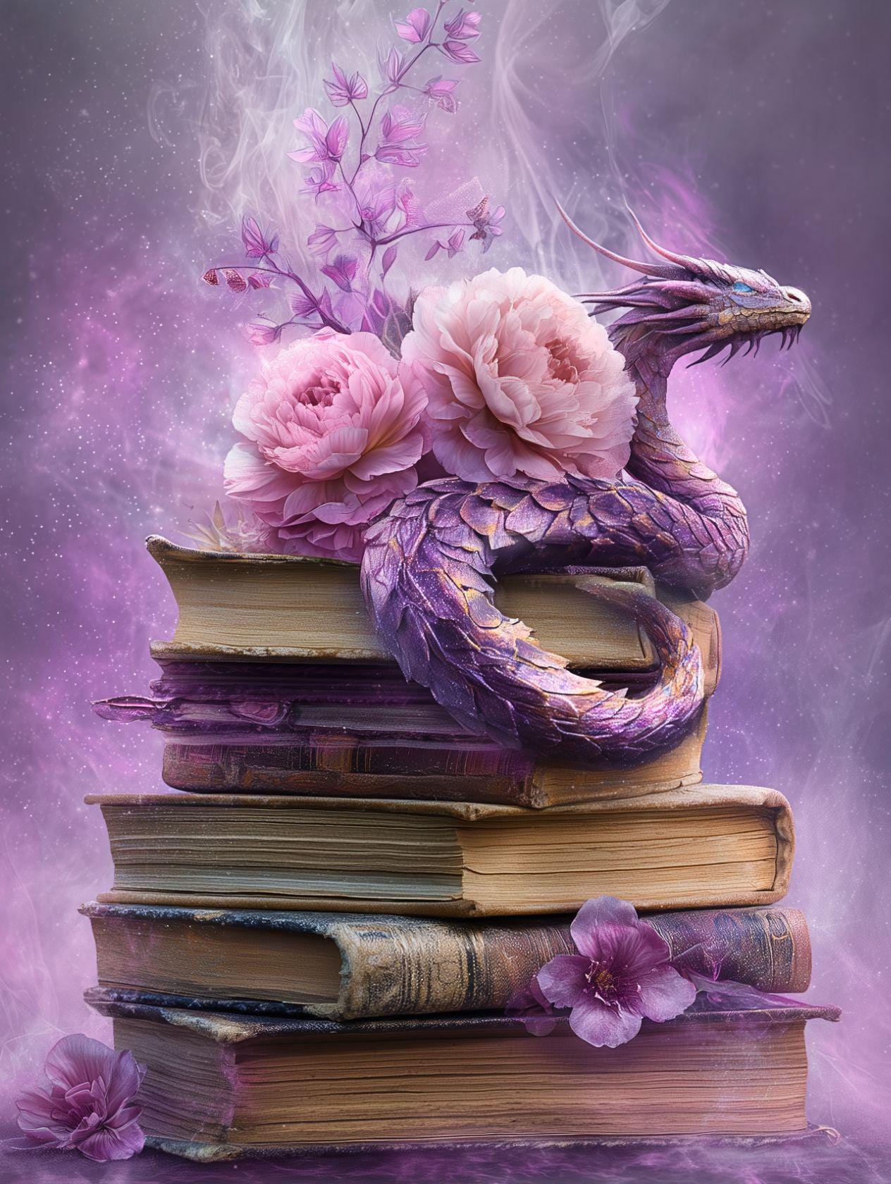 Purple Dragon on Books Kindle Insert | Romantasy Bookish Wallpaper Multi-Size Pack __etsy:8061454163