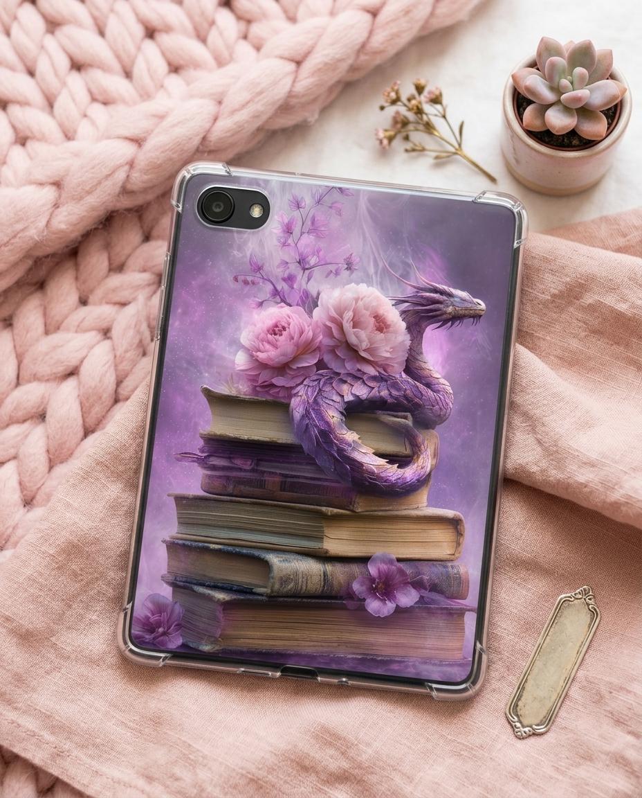 Purple Dragon on Books Kindle Insert | Romantasy Bookish Wallpaper Multi-Size Pack __etsy:8013558950