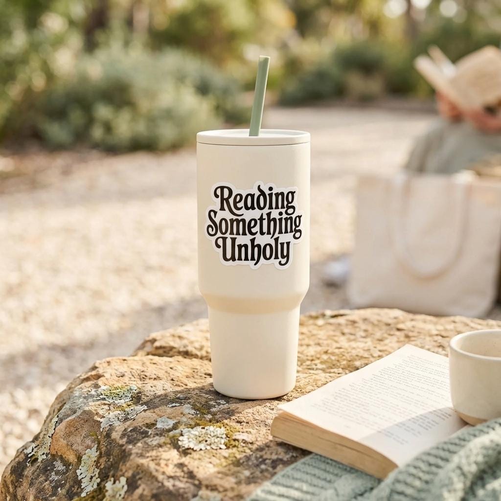 Reading Something Unholy Sticker: Spicy Booktok Smut Reader Vinyl __etsy:8134193758