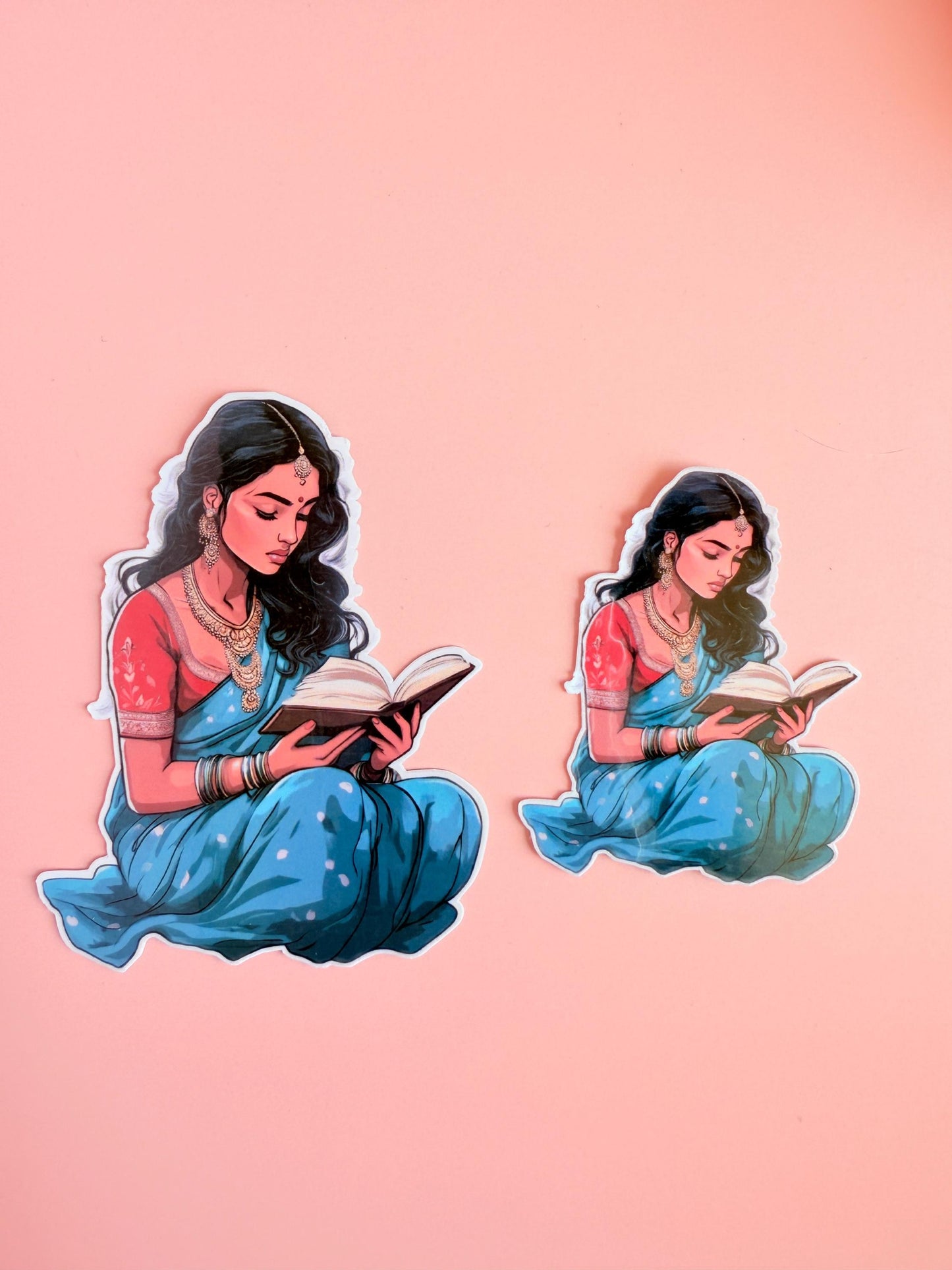 Reading Woman Sticker, Bookish Girl Vinyl Decal, South Asian Reader Gift, Kindle Journal Laptop __etsy:6893037400