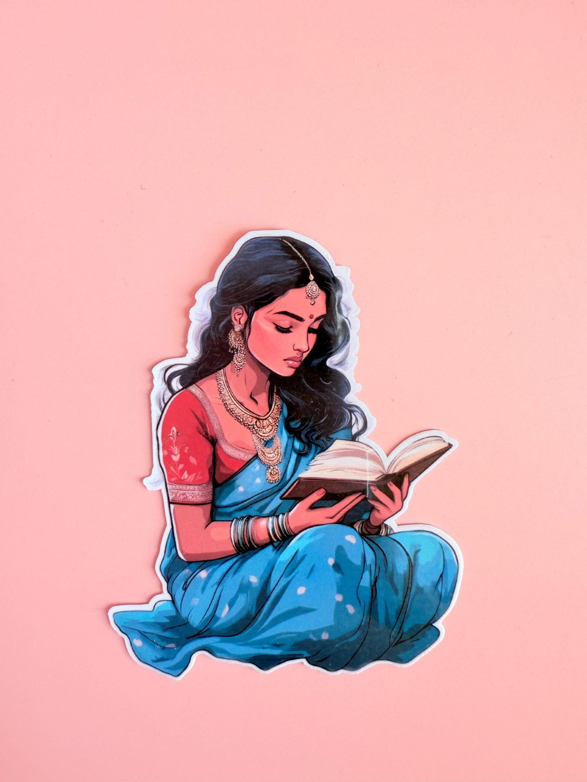 Reading Woman Sticker, Bookish Girl Vinyl Decal, South Asian Reader Gift, Kindle Journal Laptop __etsy:6941013375