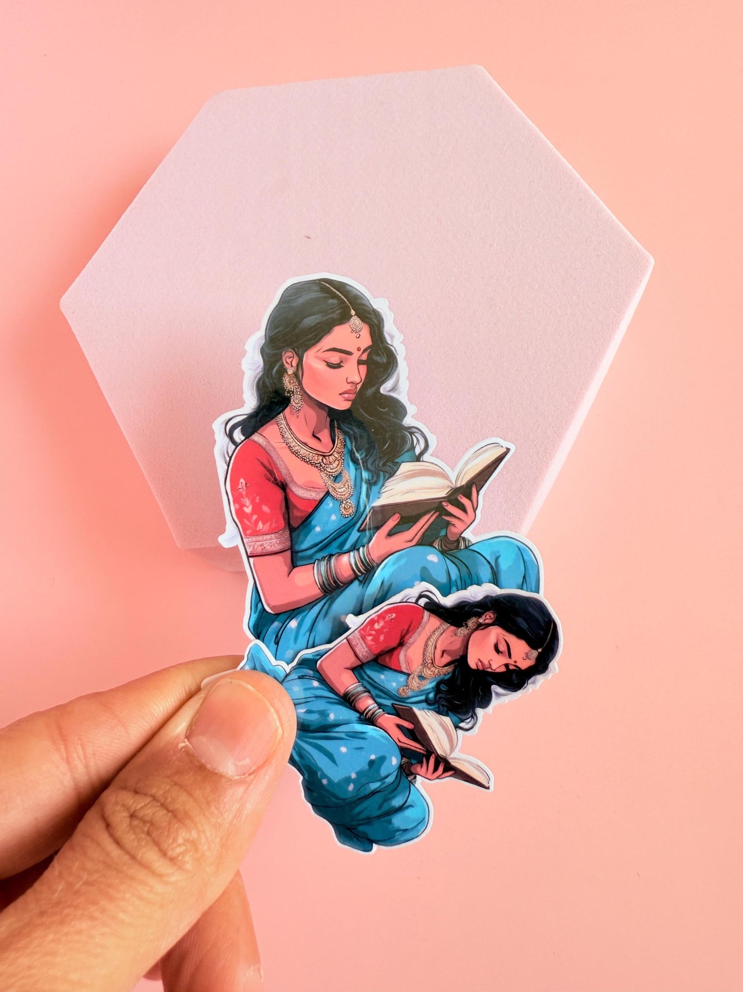 Reading Woman Sticker, Bookish Girl Vinyl Decal, South Asian Reader Gift, Kindle Journal Laptop __etsy:6941013377