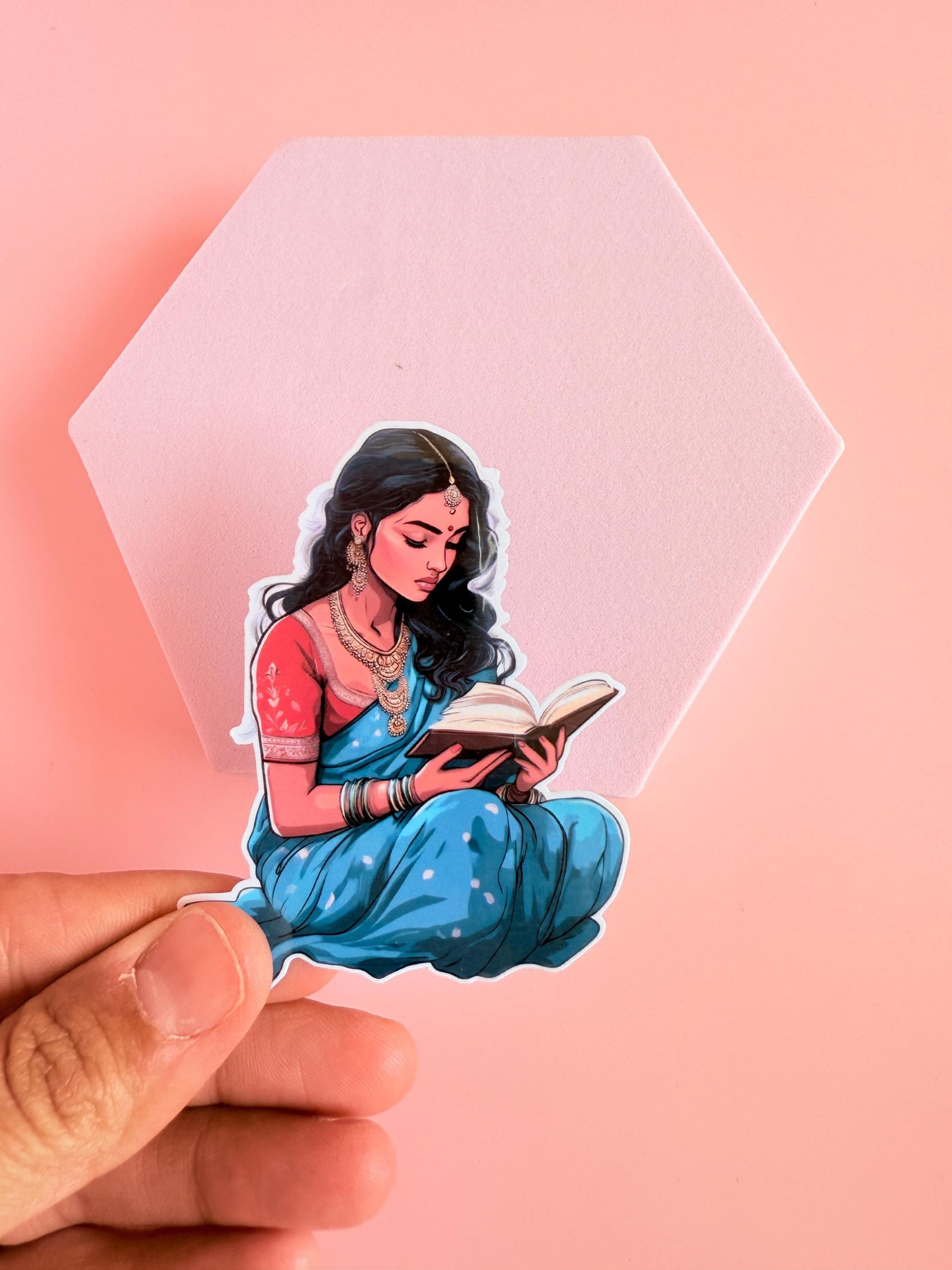 Reading Woman Sticker, Bookish Girl Vinyl Decal, South Asian Reader Gift, Kindle Journal Laptop __etsy:6941013381
