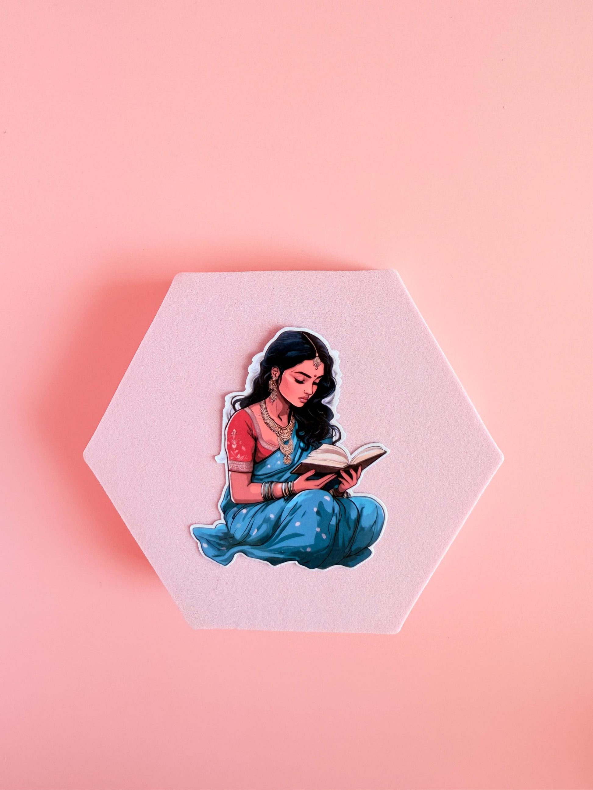 Reading Woman Sticker, Bookish Girl Vinyl Decal, South Asian Reader Gift, Kindle Journal Laptop __etsy:6893037422