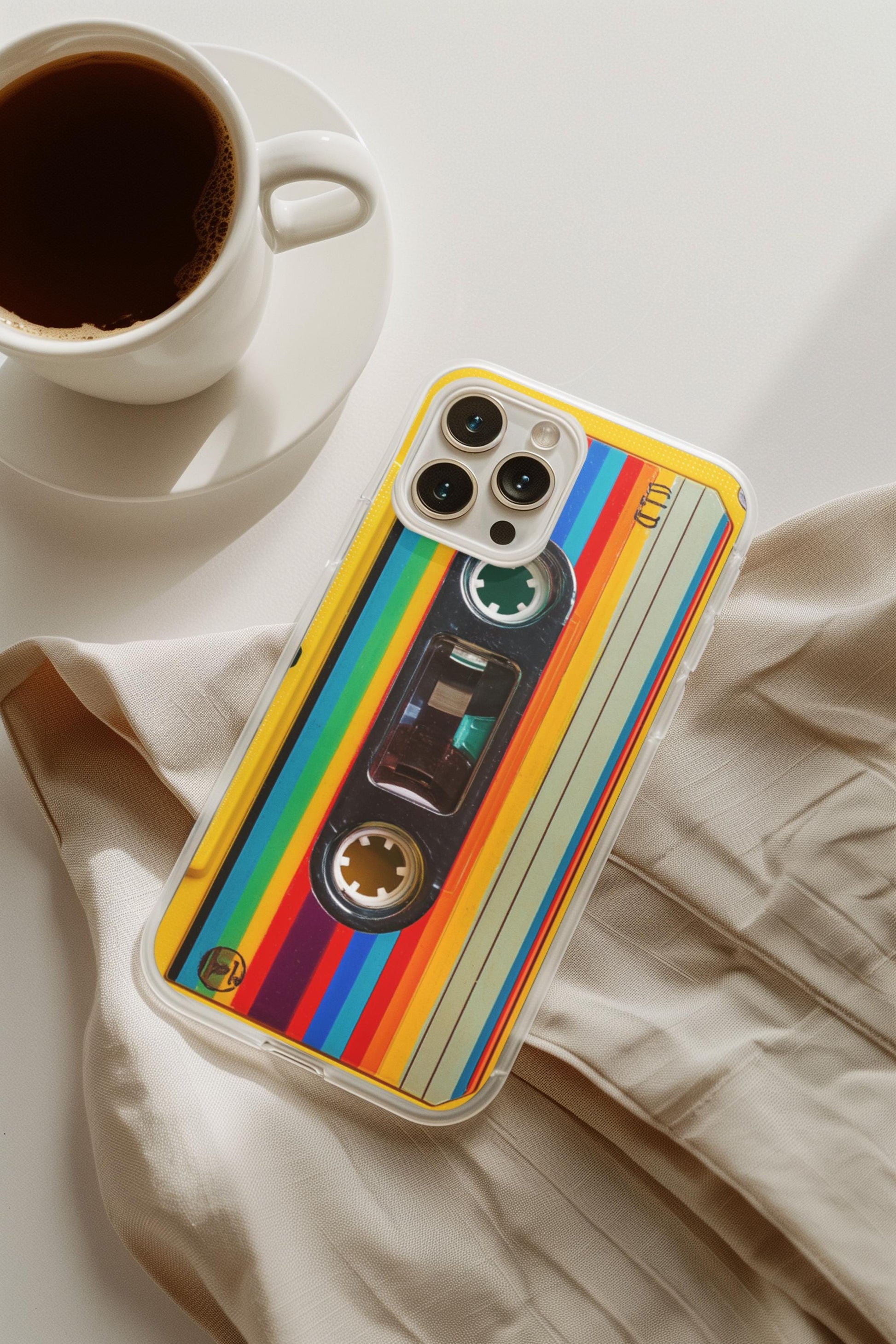 Cassette tape phone insert shown inside a clear case by The Sticker Era __etsy:7686650874