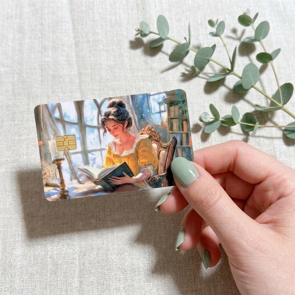 Romantic Reader Debit Card Skin: Book Lover Vinyl Sticker __etsy:8156121893