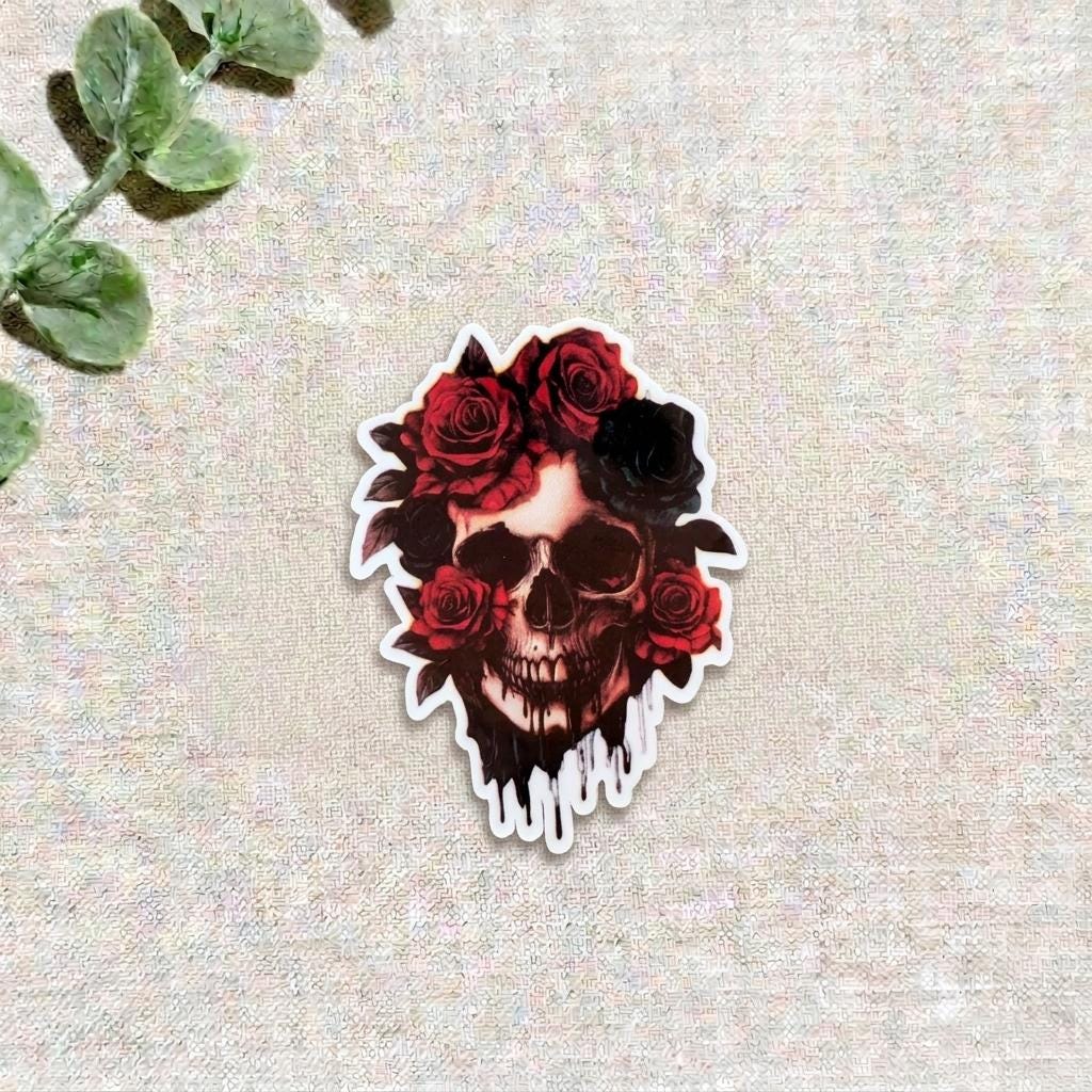 Skull and Roses Sticker | Waterproof Vinyl Decal for Dark Romance Readers __etsy:8109175344
