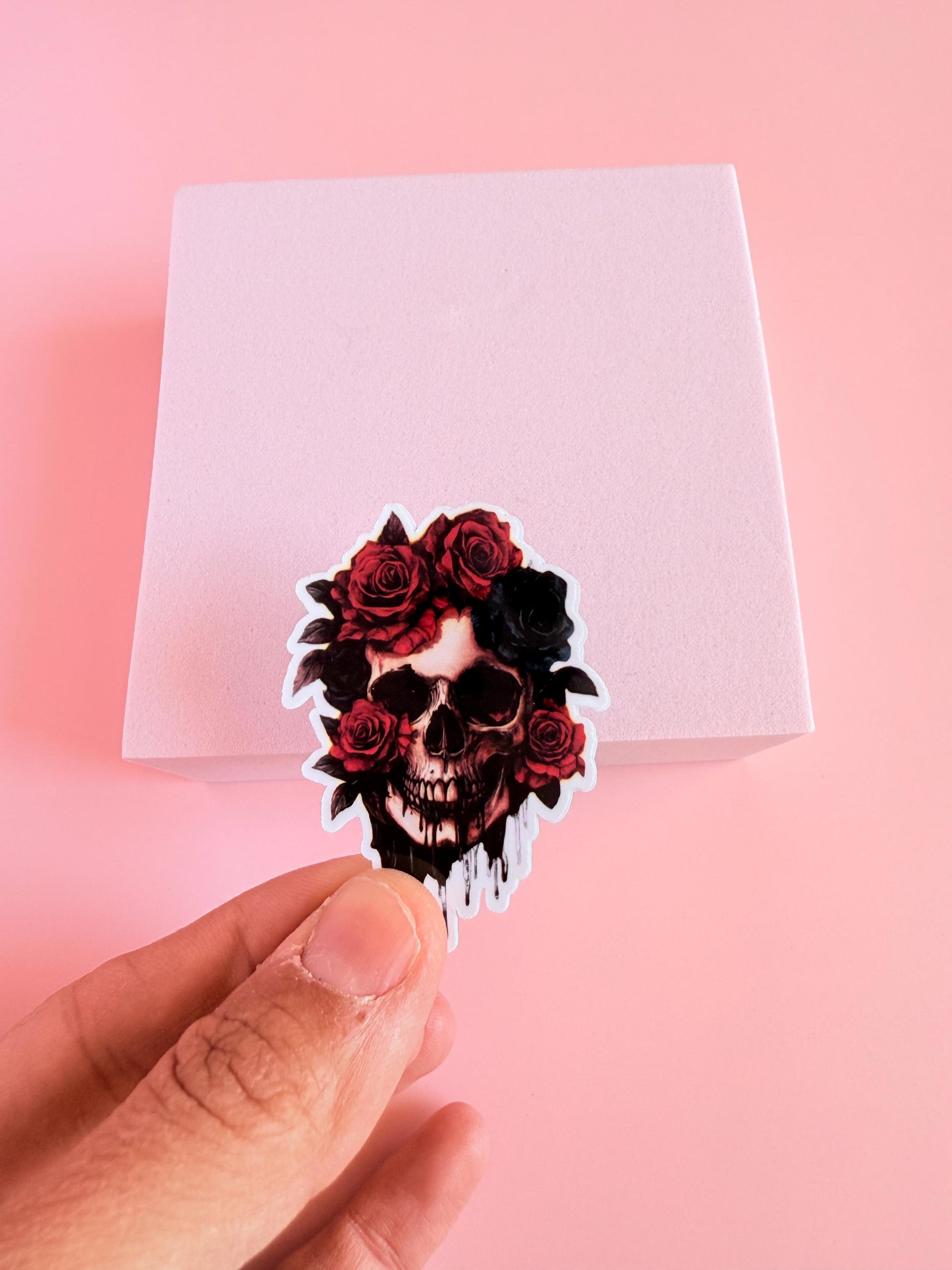Skull and Roses Sticker | Waterproof Vinyl Decal for Dark Romance Readers __etsy:6929600589