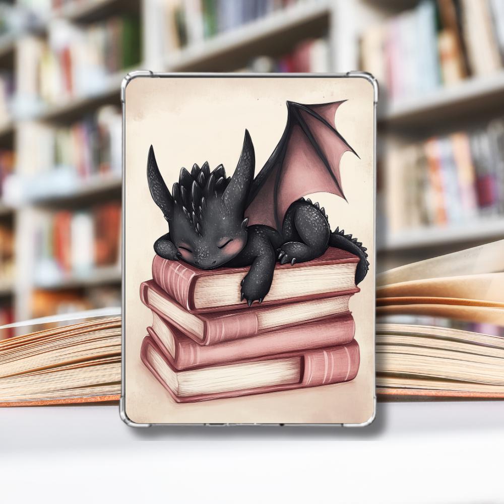 Sleepy Dragon Kindle Insert: Cozy Fantasy Book Stack Decor __etsy:7676494793