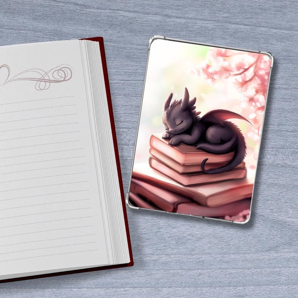 Sleepy Dragon Kindle Insert: Cozy Fantasy Book Stack Decor __etsy:7676495209