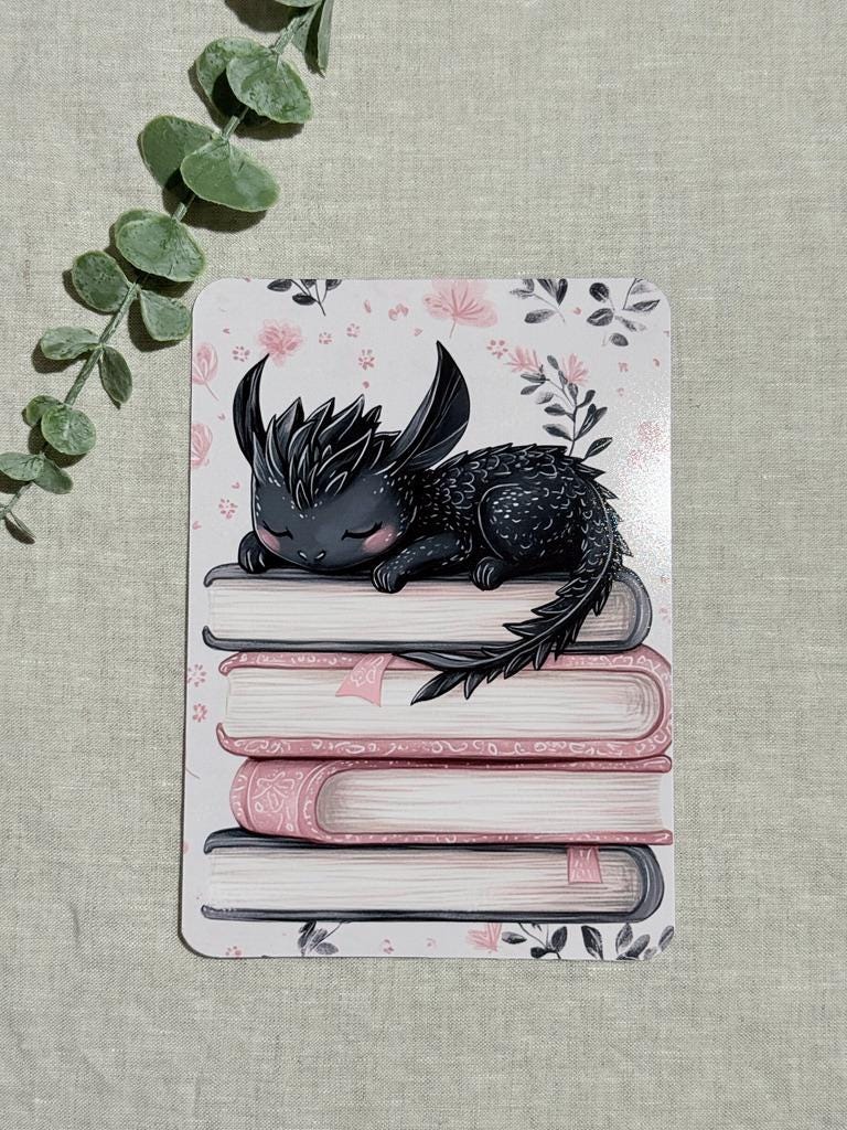 Sleepy Dragon Kindle Insert: Cozy Fantasy Book Stack Decor __etsy:8165632883