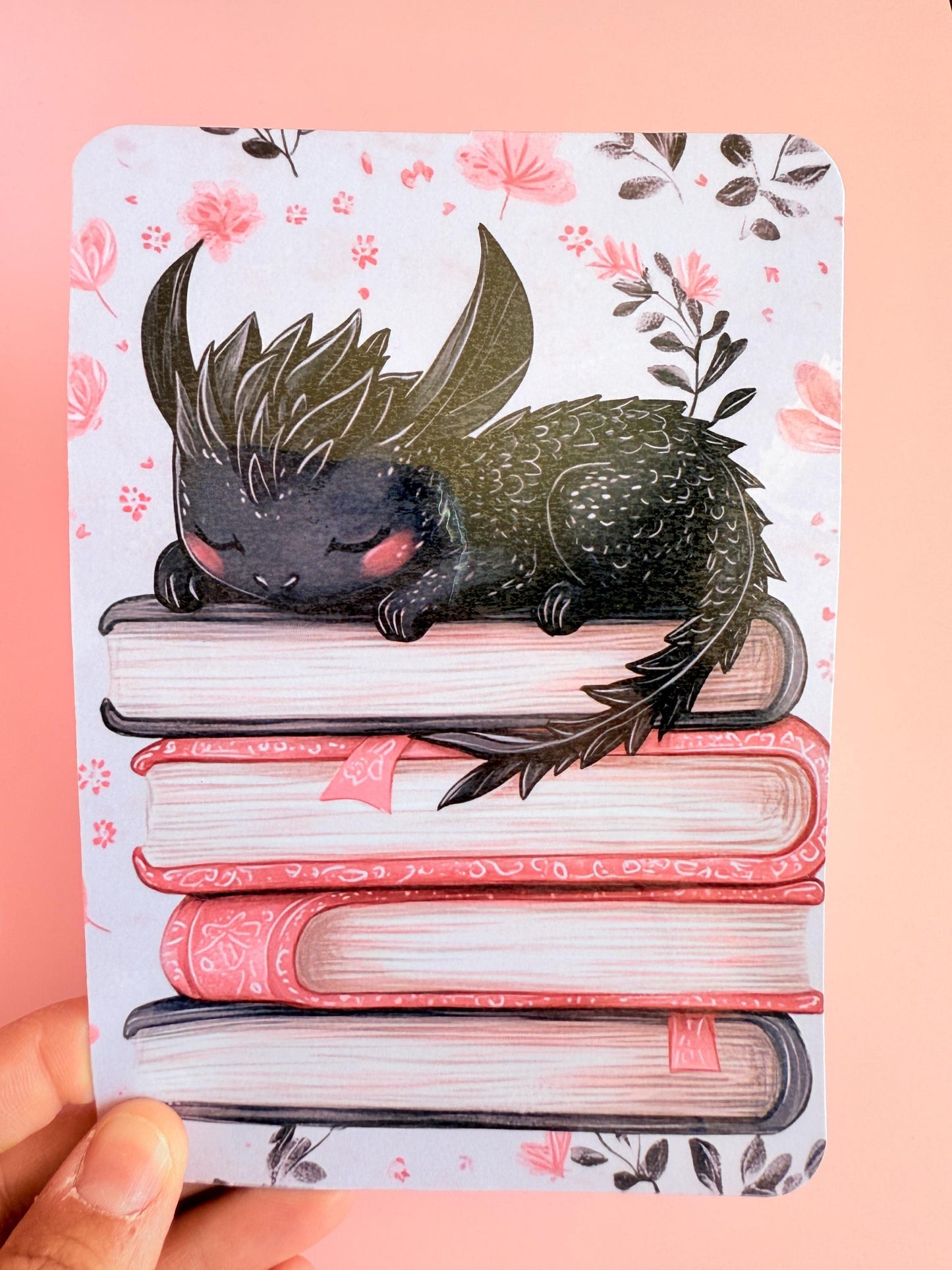 Sleepy Dragon Kindle Insert: Cozy Fantasy Book Stack Decor __etsy:6881539844
