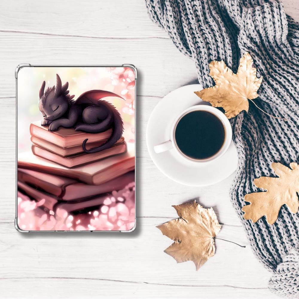 Sleepy Dragon Kindle Insert: Cozy Fantasy Book Stack Decor __etsy:7676495015