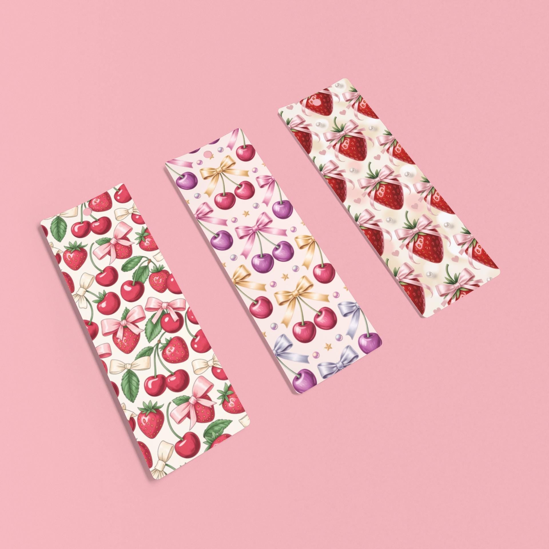 Strawberry Cherry Bookmark Set | Bows (PDF Download __etsy:7003335867