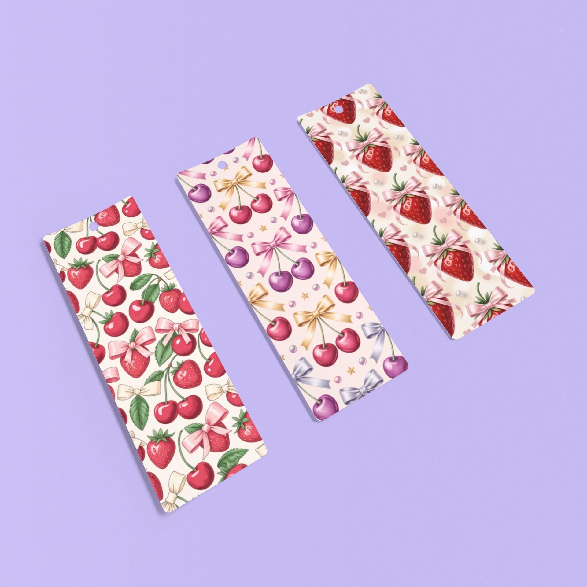 Strawberry Cherry Bookmark Set | Bows (PDF Download __etsy:6955361486