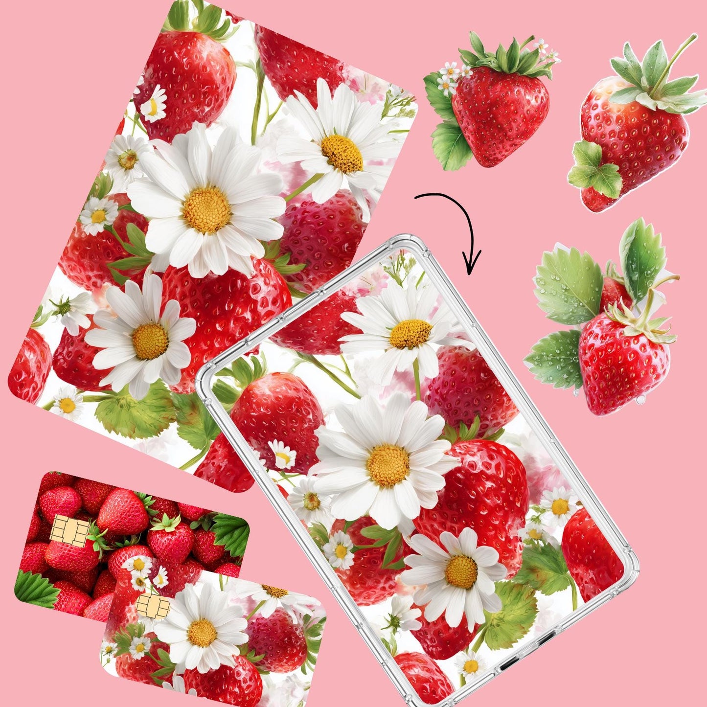Strawberry & Daisy Collection Bundle — Stickers | Kindle Insert | Card Skins __etsy:7759903840