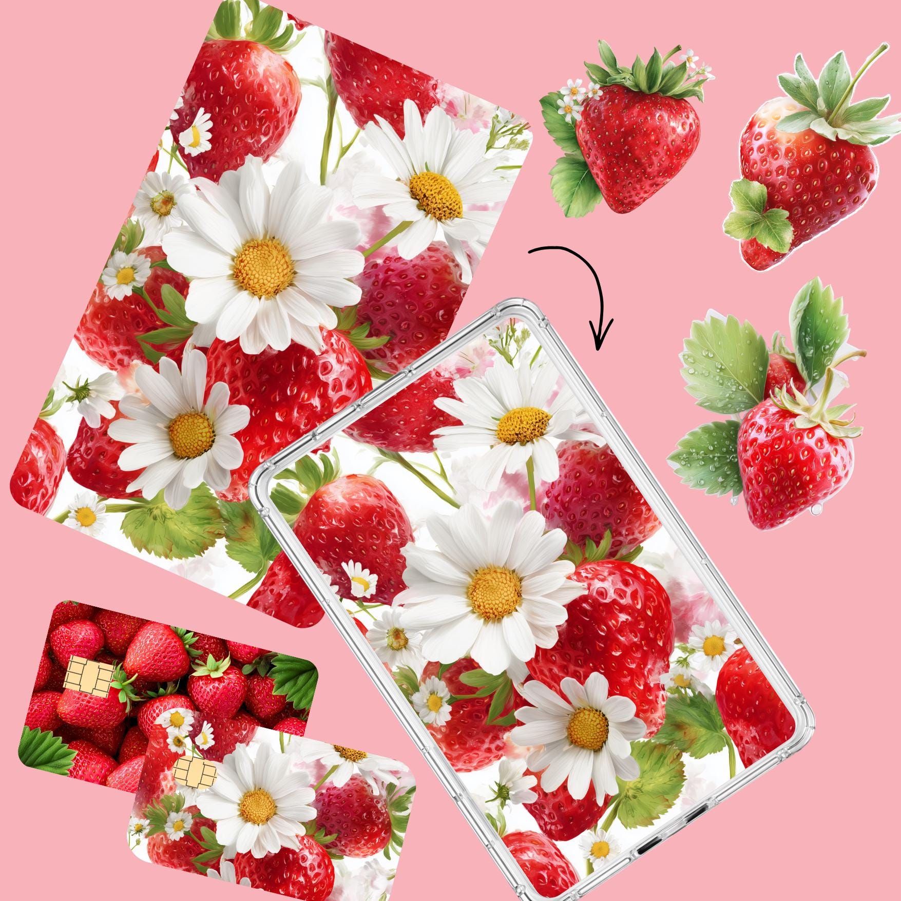 Strawberry & Daisy Collection Bundle — Stickers | Kindle Insert | Card Skins __etsy:7759903840