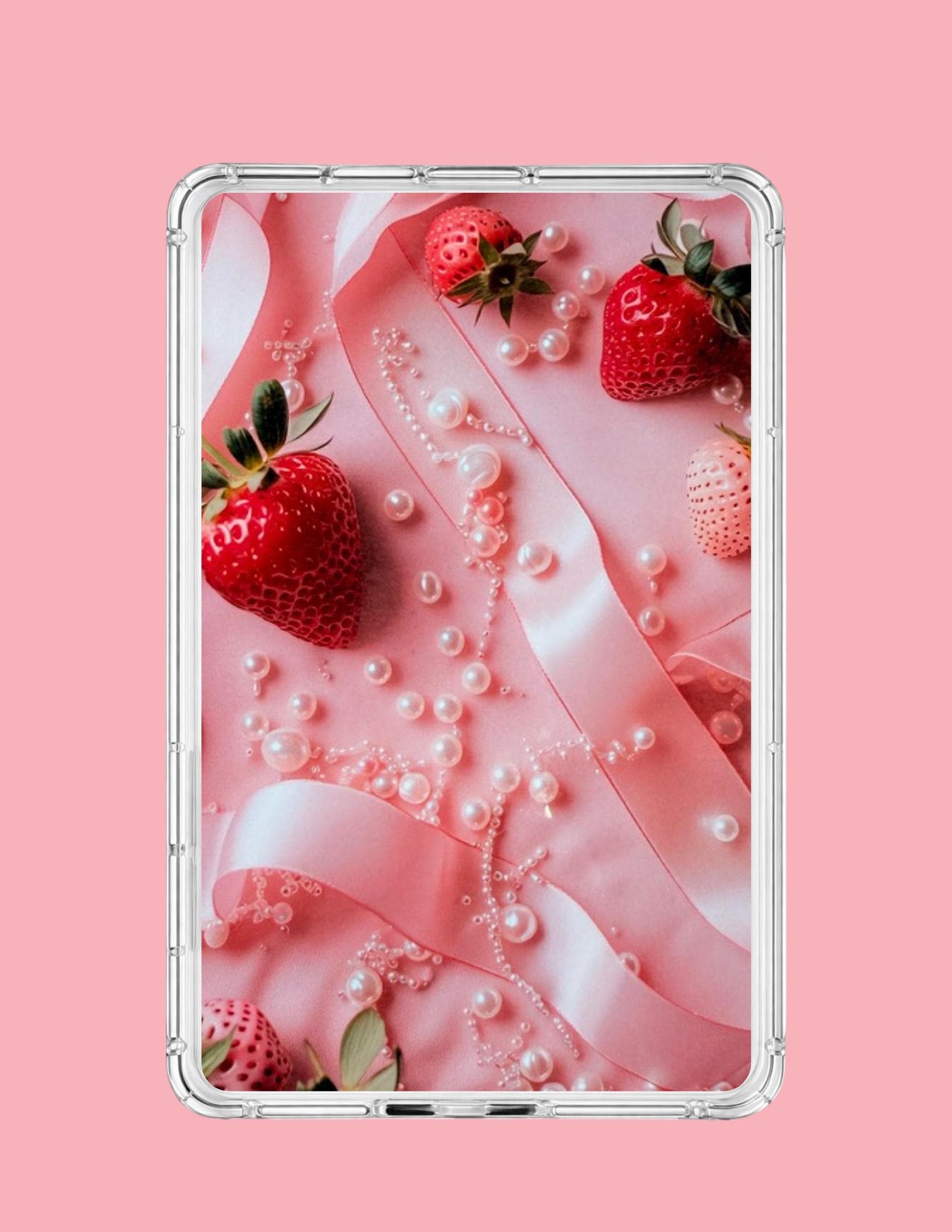 Strawberry Kindle Insert for Clear Case | Coquette Pink E-Reader Decor __etsy:7771934036