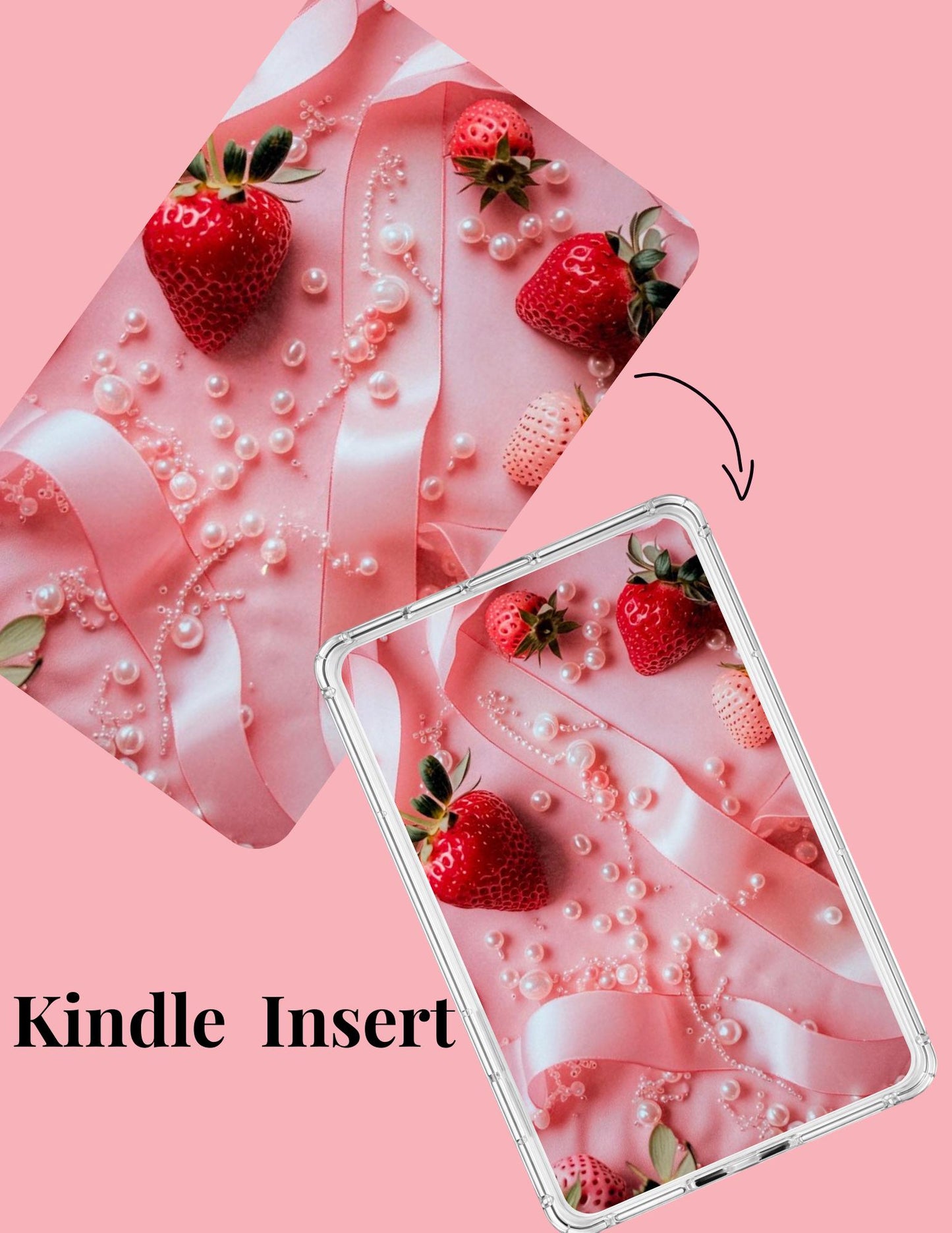 Strawberry Kindle Insert for Clear Case | Coquette Pink E-Reader Decor __etsy:7771934050