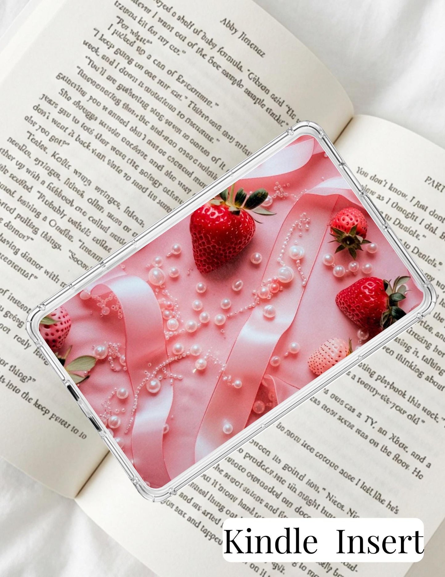 Strawberry Kindle Insert for Clear Case | Coquette Pink E-Reader Decor __etsy:7819868941
