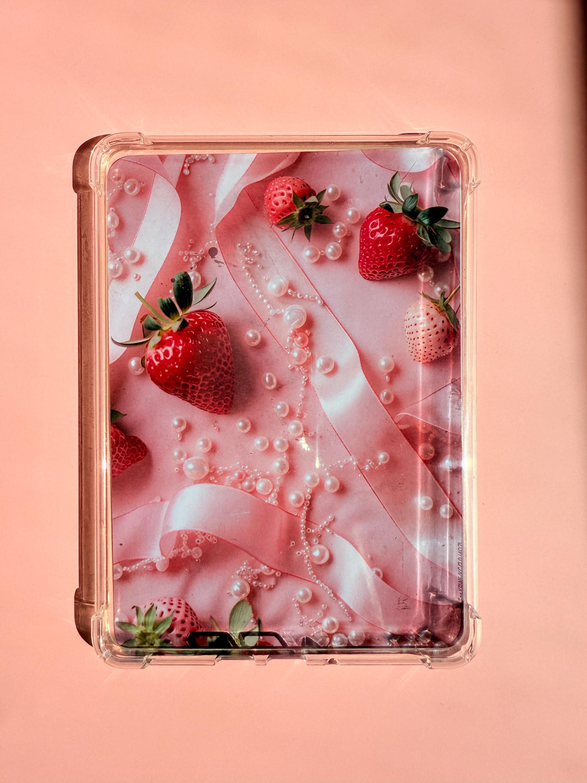 Strawberry Kindle Insert for Clear Case | Coquette Pink E-Reader Decor __etsy:6929546977