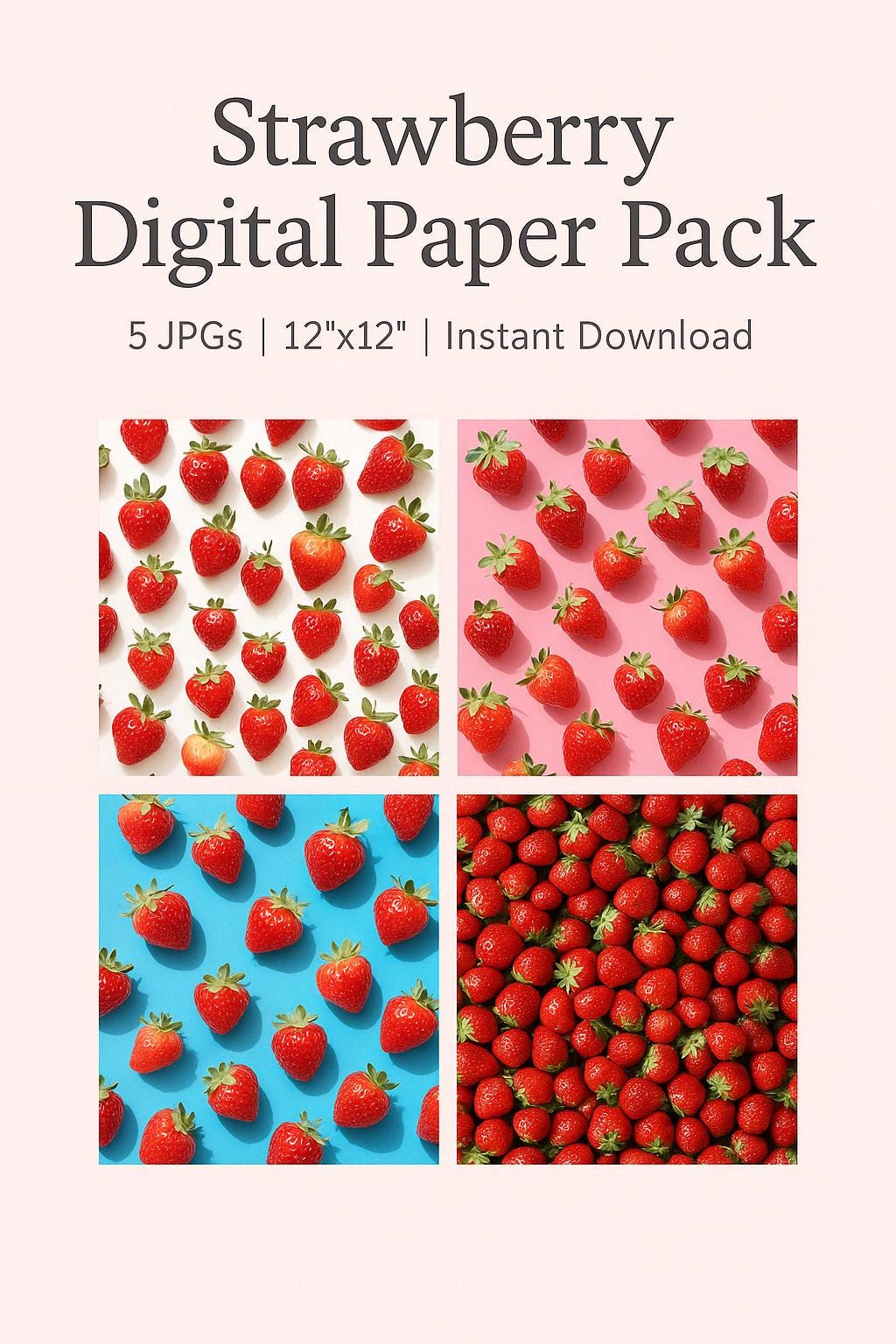 Strawberry Pattern Digital Paper: Scrapbook & Planner Backgrounds (Digital Download) __etsy:6847511181