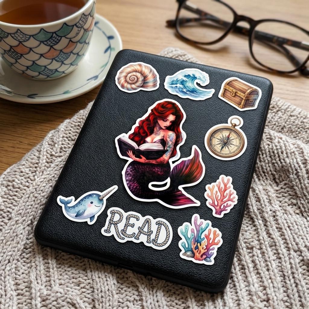 Tattooed Mermaid Book Sticker: Dark Fantasy Kindle Decor __etsy:8156533101