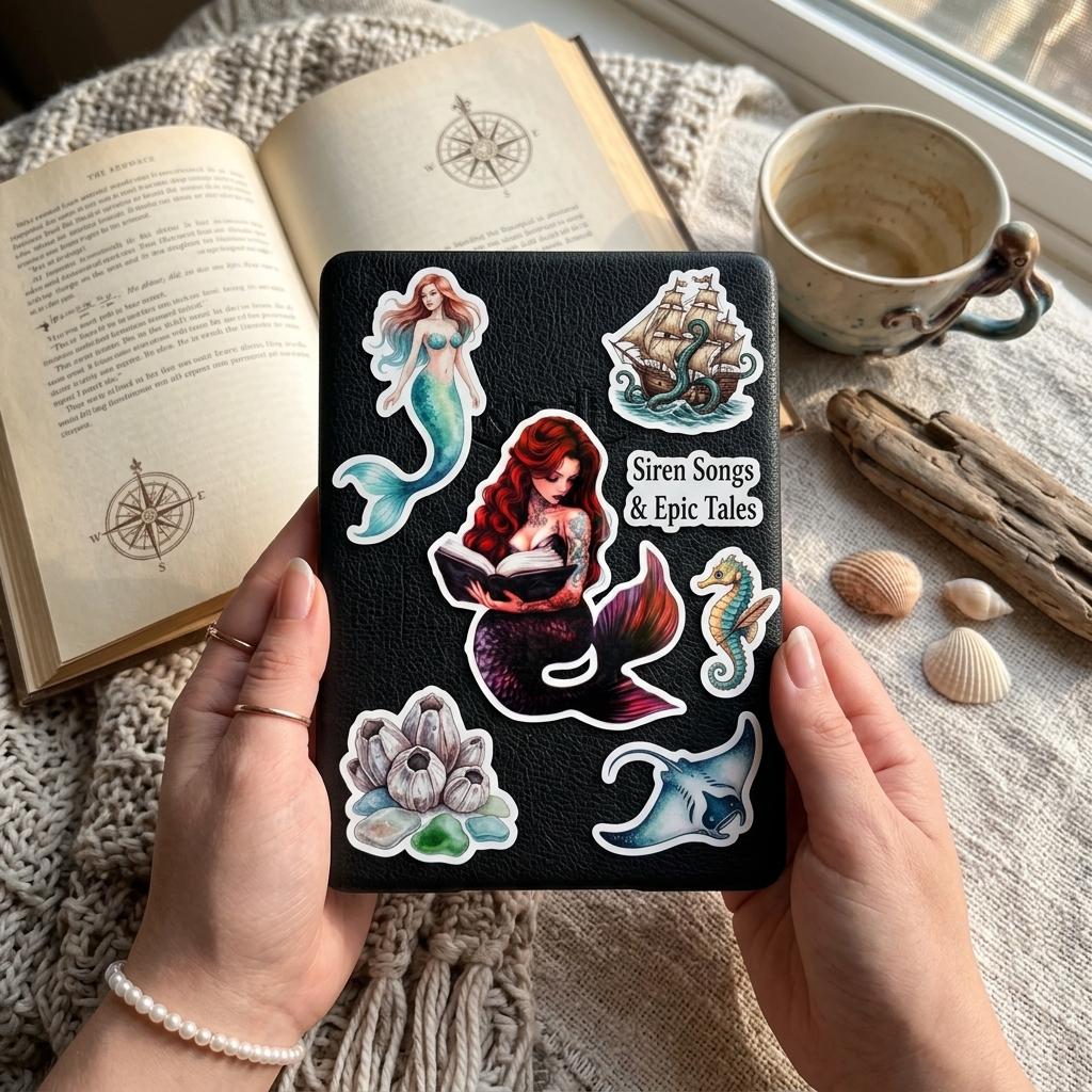 Tattooed Mermaid Book Sticker: Dark Fantasy Kindle Decor __etsy:8156533097