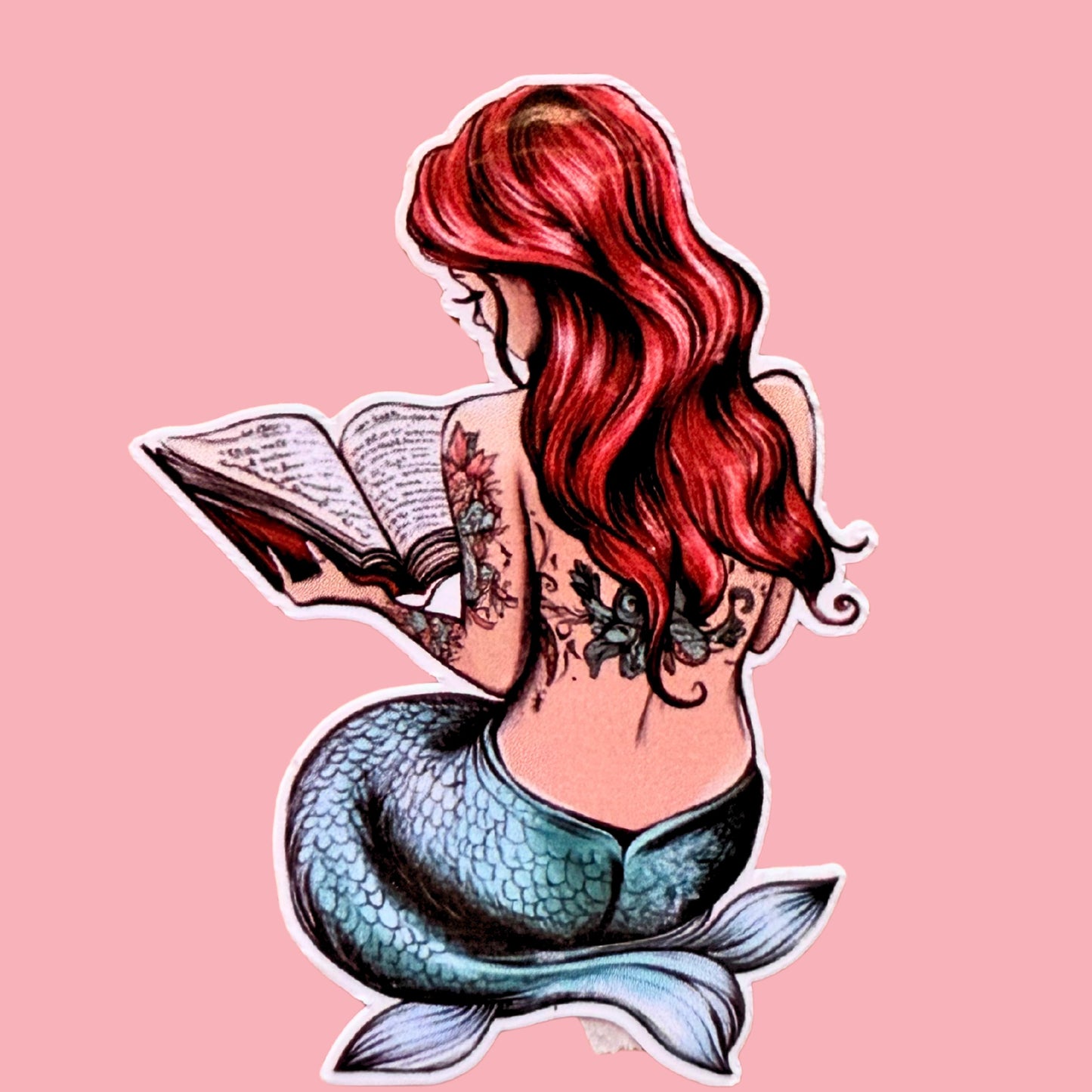 Tattooed Mermaid Reading Sticker: Bookish Vinyl Decal __etsy:7781532745